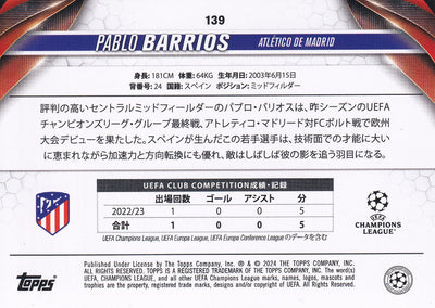 139. PABLO BARRIOS - ATLETICO MADRID - JAPAN
