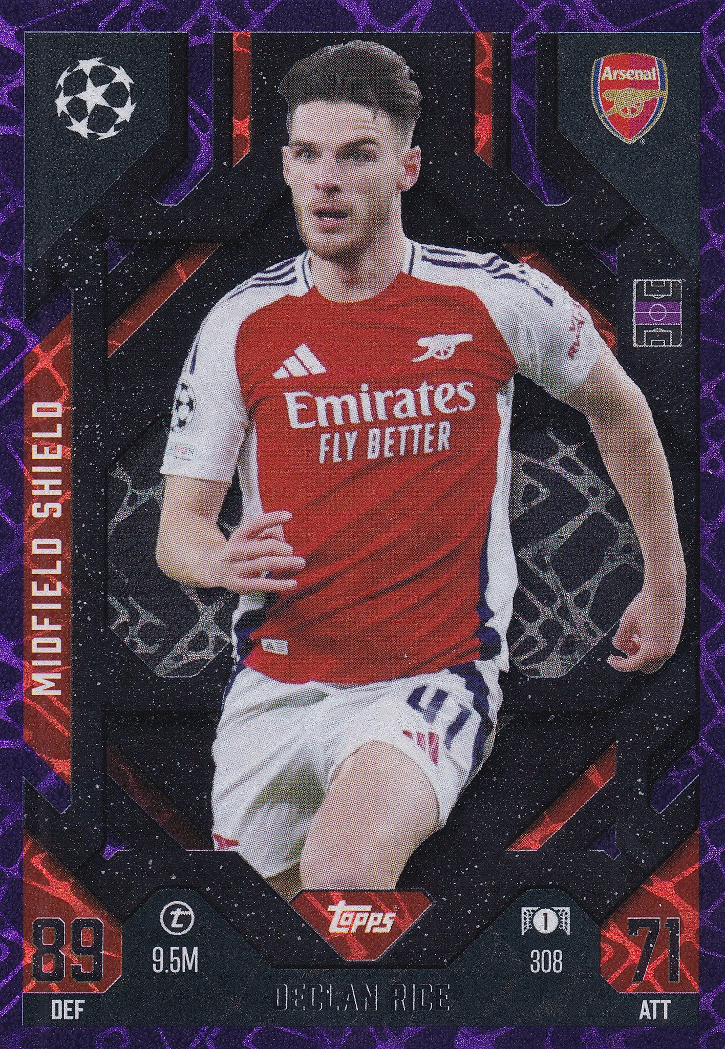 308. DECLAN RICE - ARSENAL - MIDFIELD SHIELD - PURPLE FOIL