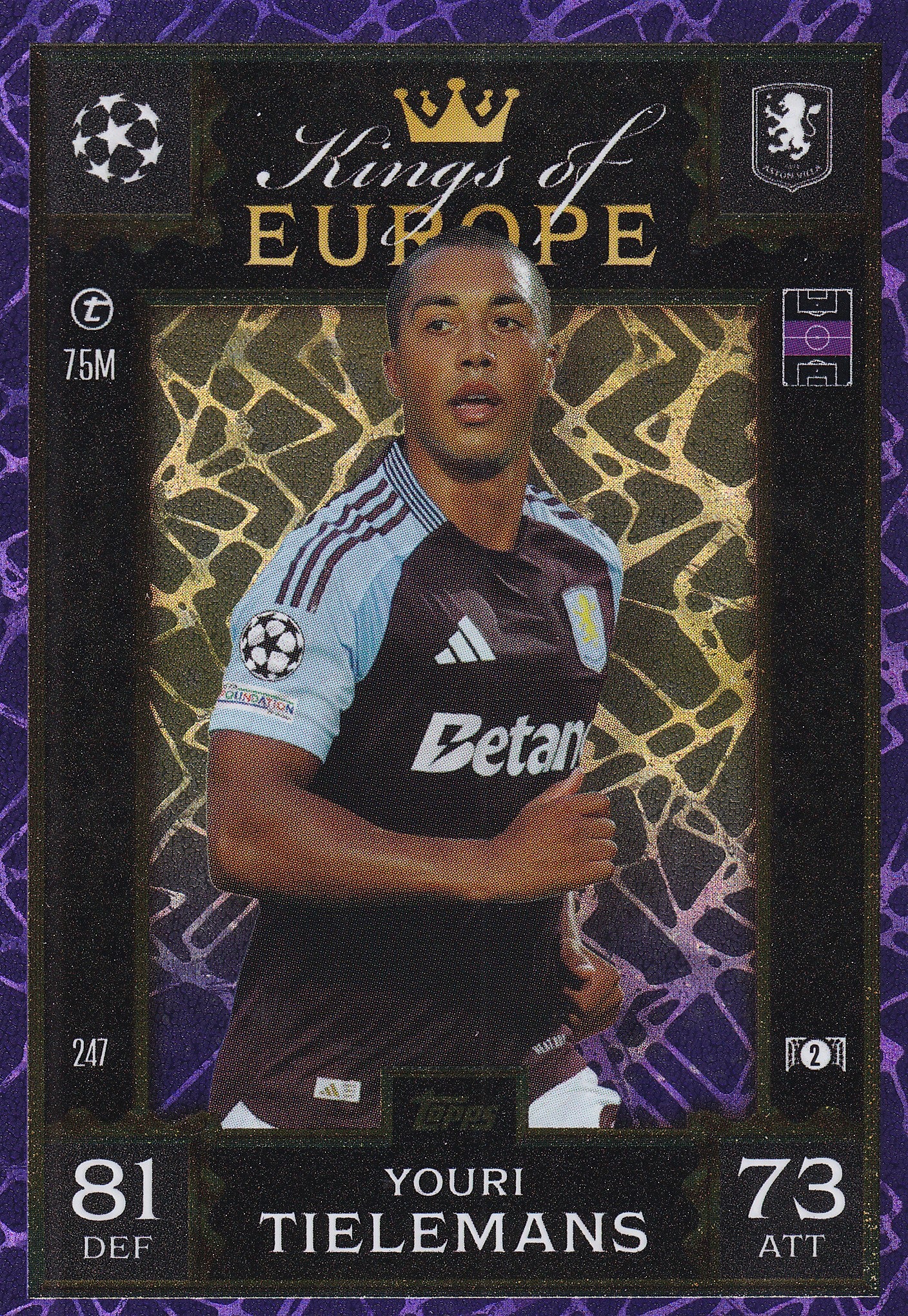 247. YOURI TIELEMANS - ASTON VILLA - KINGS OF EUROPE - PURPLE FOIL