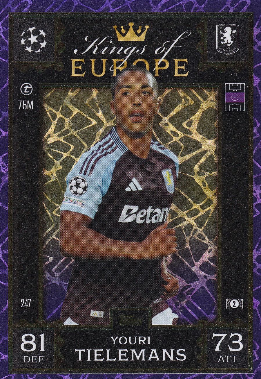 247. YOURI TIELEMANS - ASTON VILLA - KINGS OF EUROPE - PURPLE FOIL