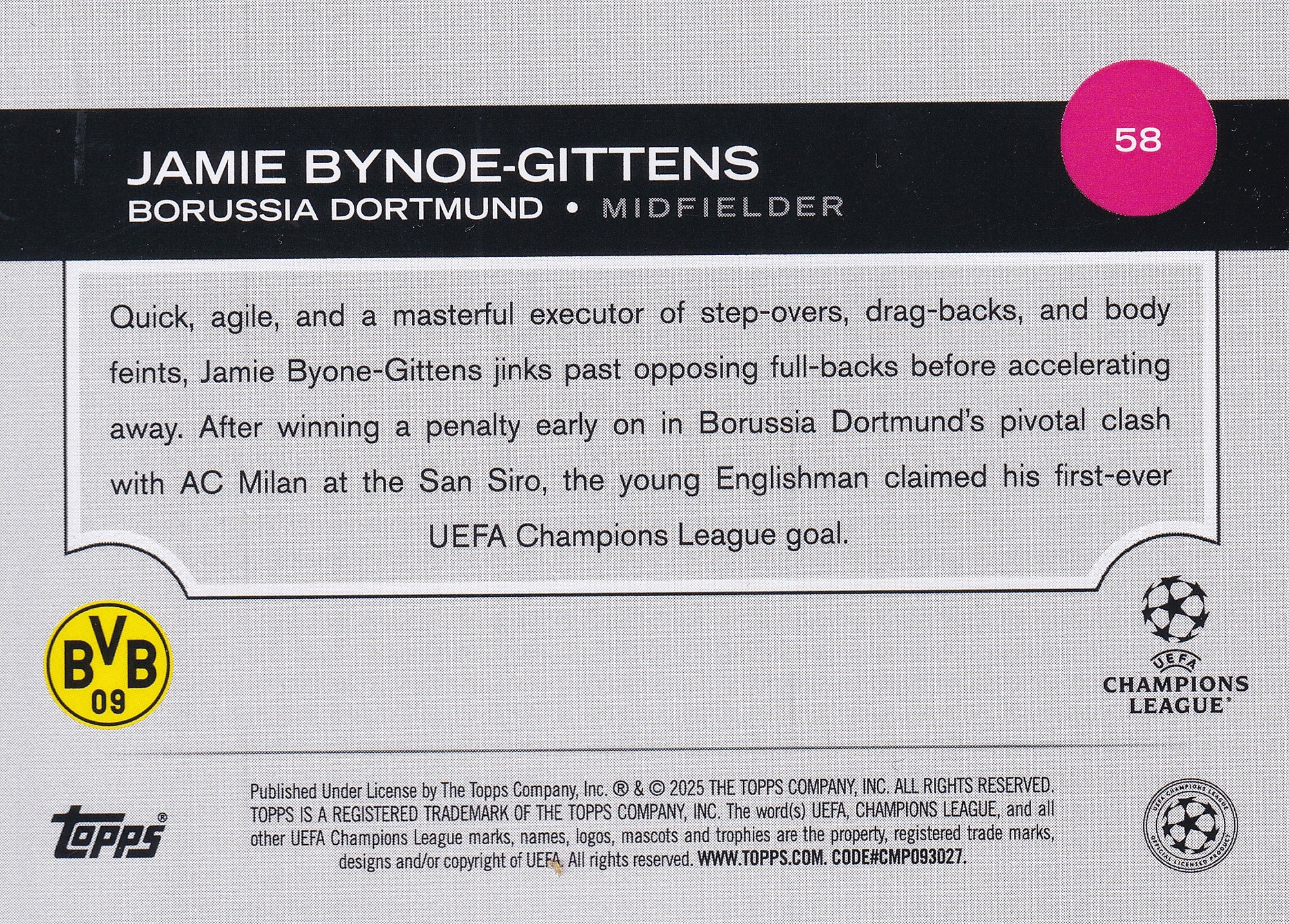 058. JAMIE BYNOE-GITTENS - BORUSSIA DORTMUND - PINK SPARKLE