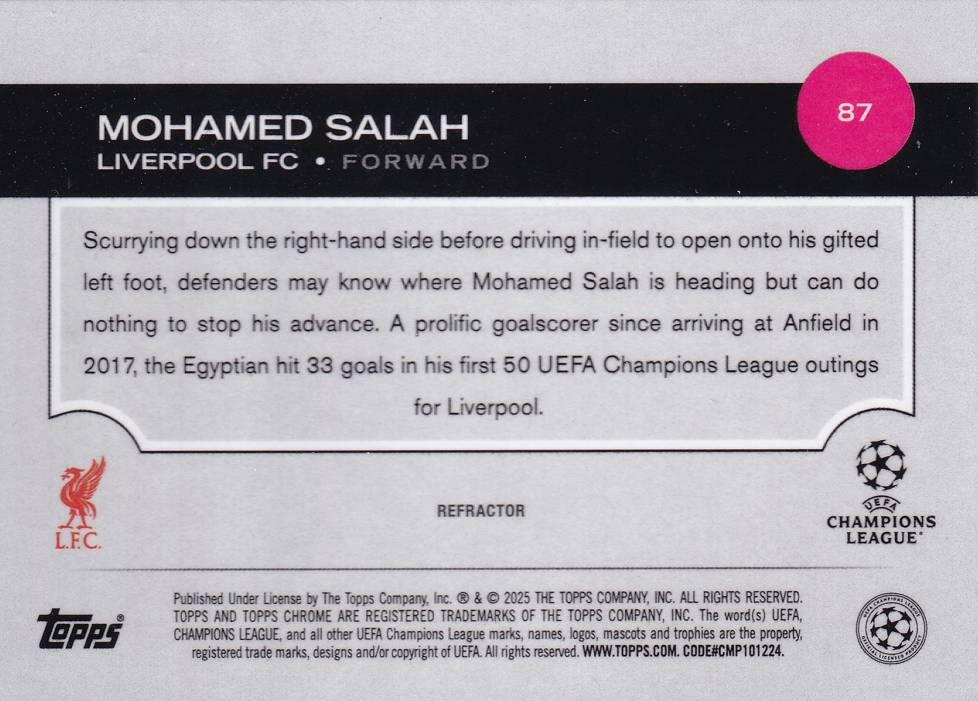 087. MOHAMED SALAH - LIVERPOOL - SILVER REFRACTOR