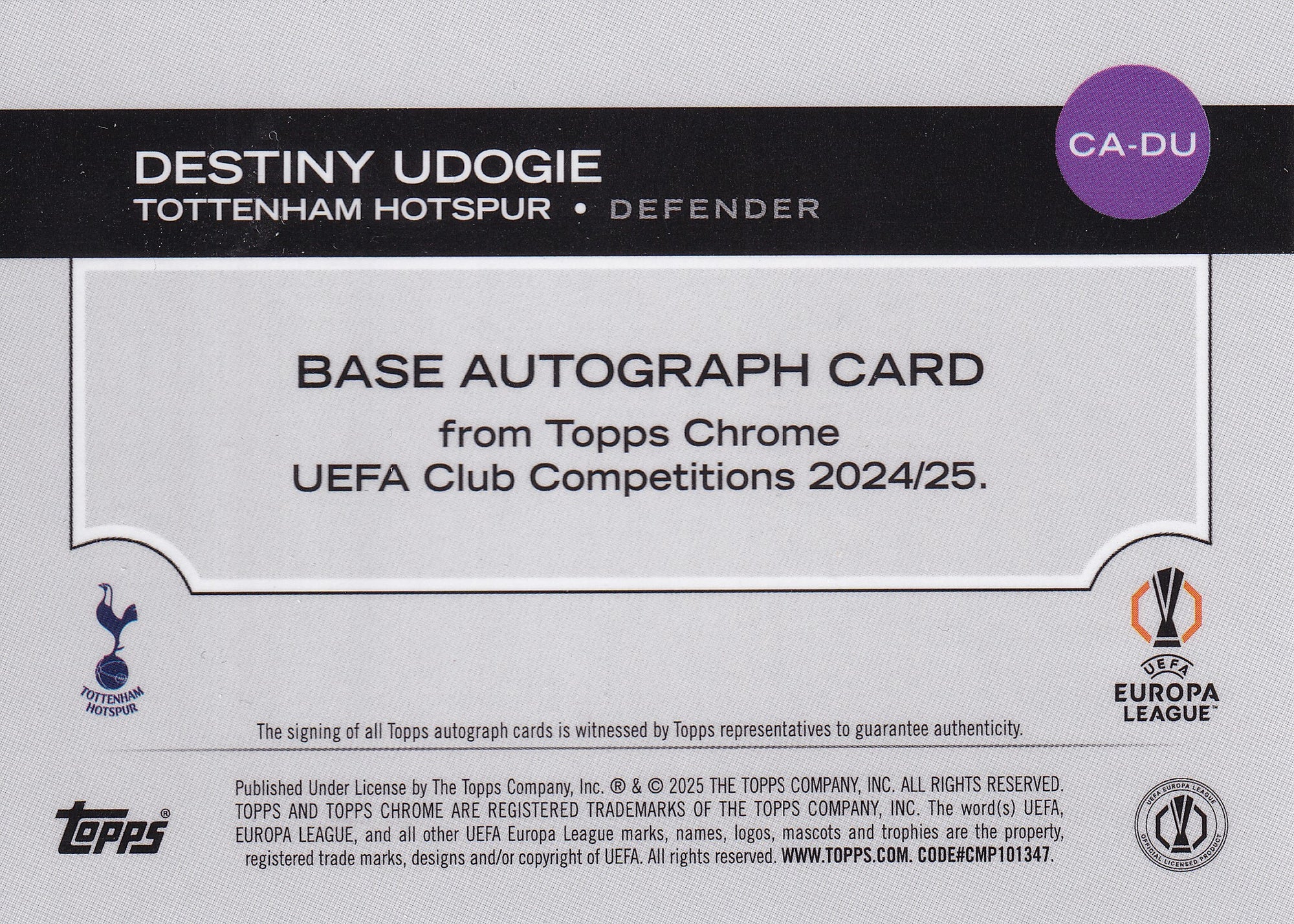 CA-DU. DESTINY UDOGIE - TOTTENHAM HOTSPUR - PINK LAVA - AUTO /250