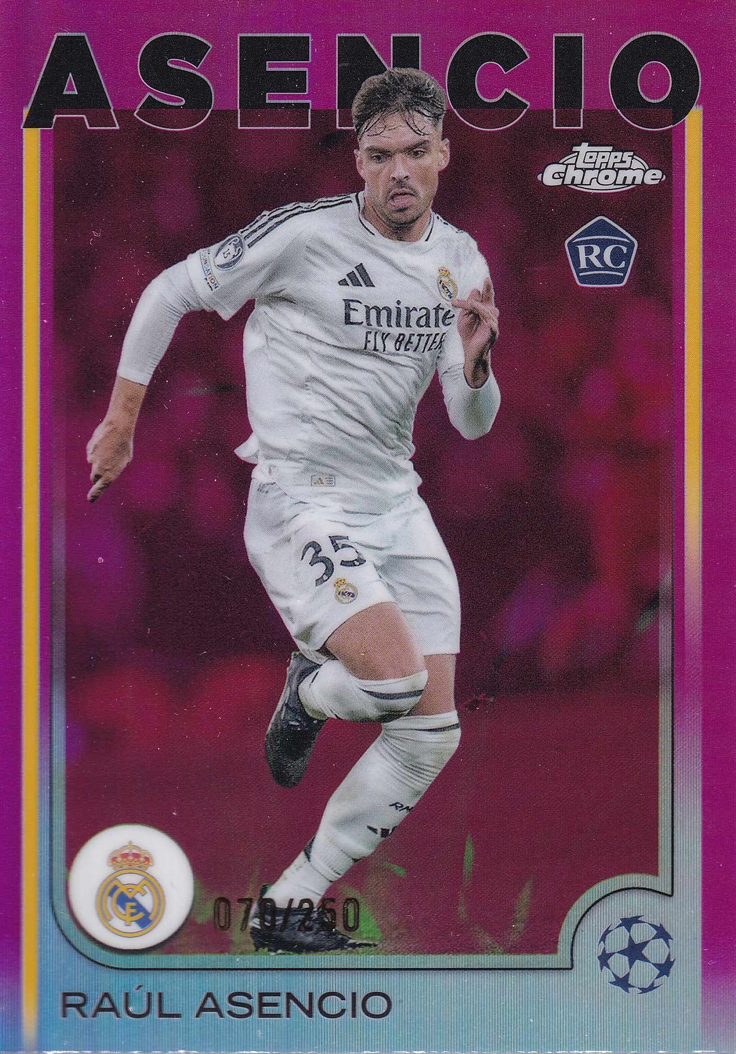 186. RAUL ASENCIO - REAL MADRID - ROOKIE CARD - PINK REFRACTOR /250