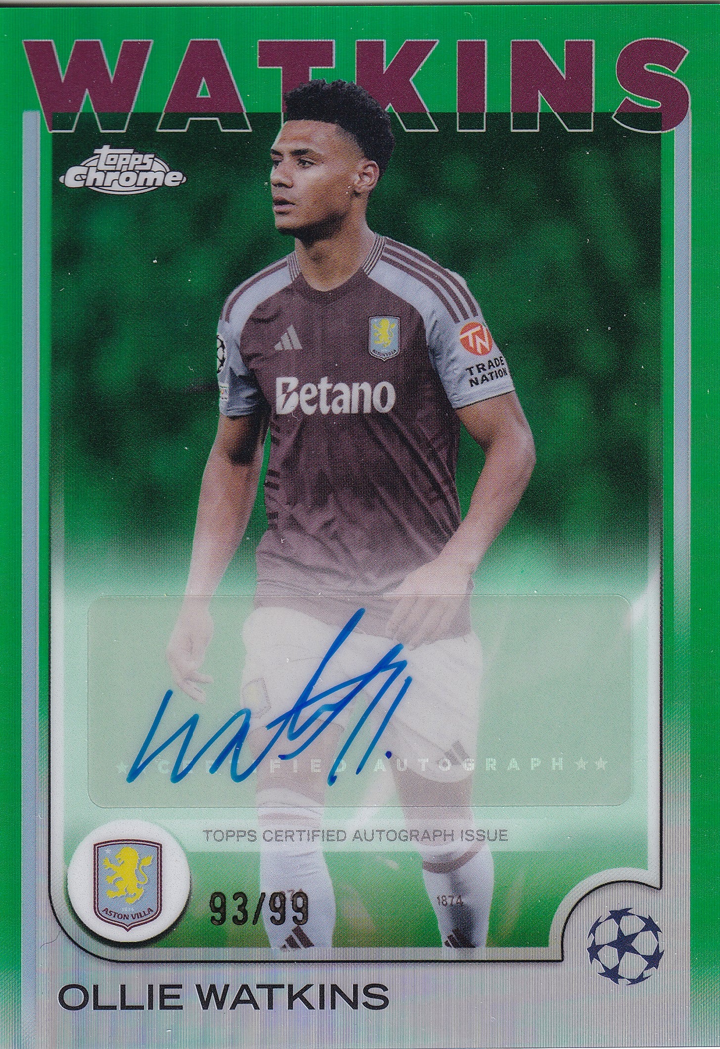 CA-OW. OLLIE WAKTINS - ASTON VILLA - GREEN REFRACTOR AUTO /99