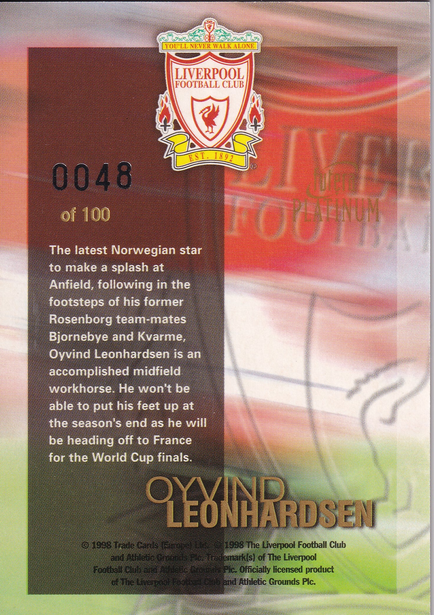 OYVIND LEONHARDSEN - REDEMPTION CARD - REEMED CARD - CERTIFICATION #0048