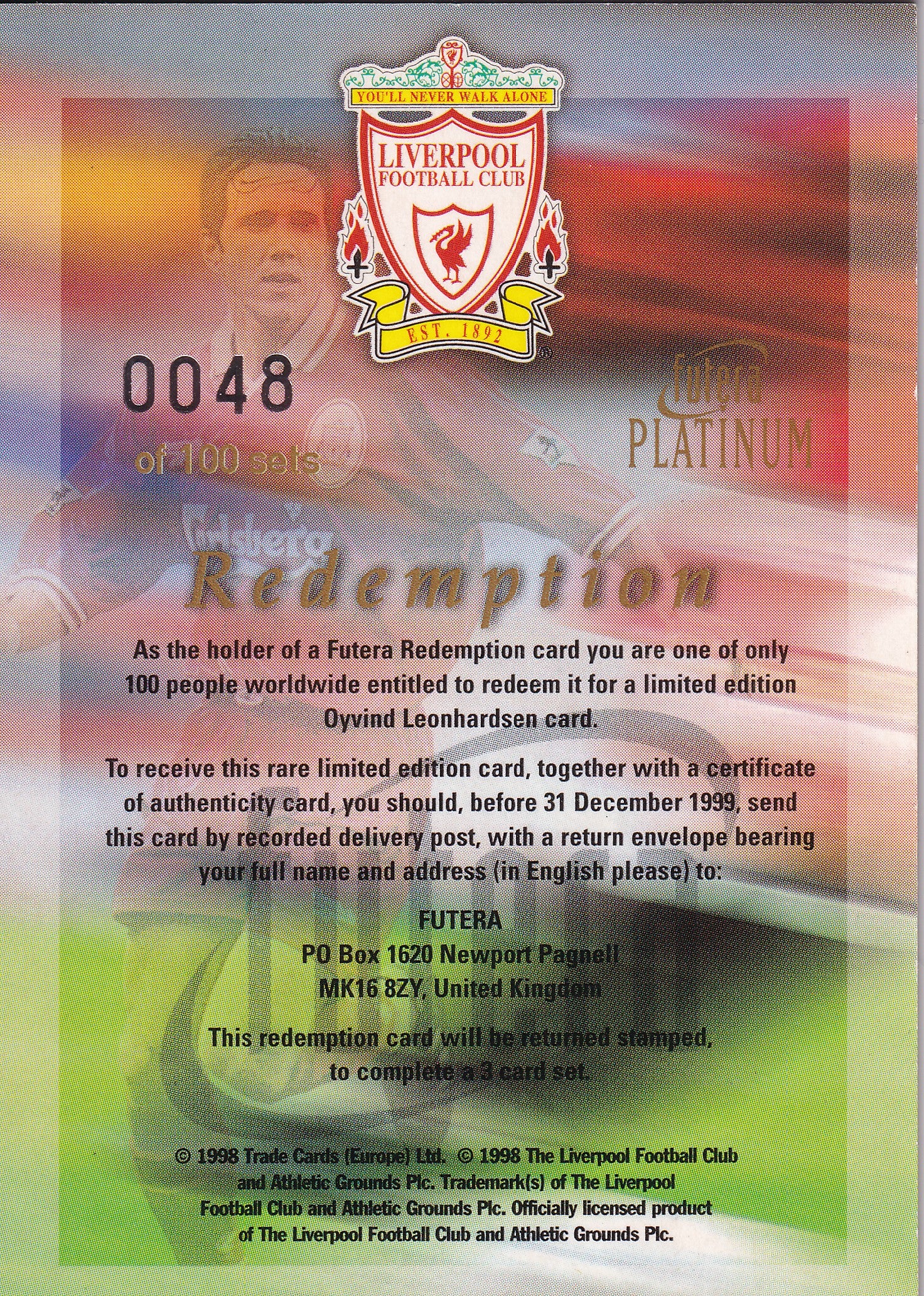 OYVIND LEONHARDSEN - REDEMPTION CARD - REEMED CARD - CERTIFICATION #0048