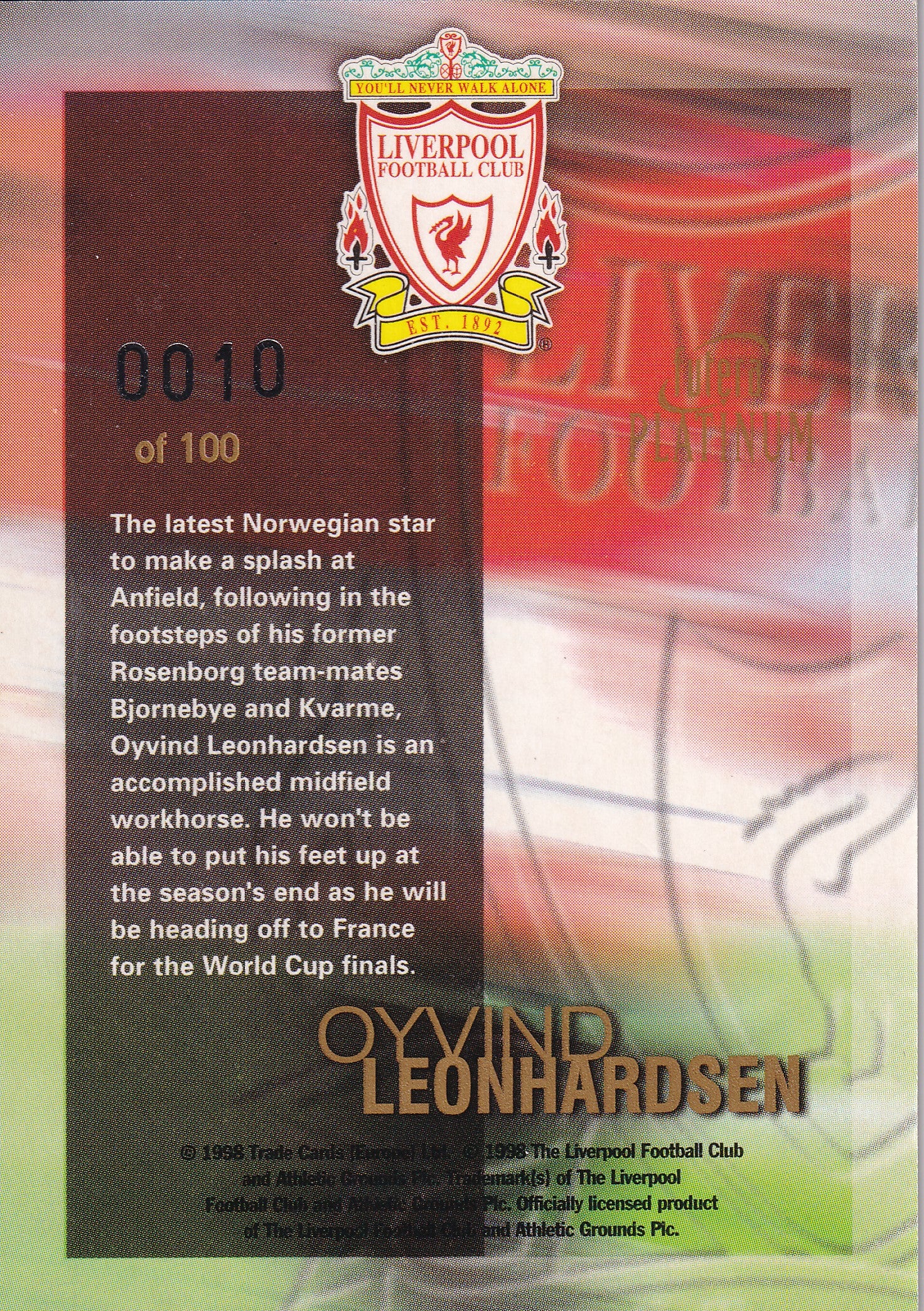 OYVIND LEONHARDSEN - REDEMPTION CARD - REEMED CARD - CERTIFICATION #0010