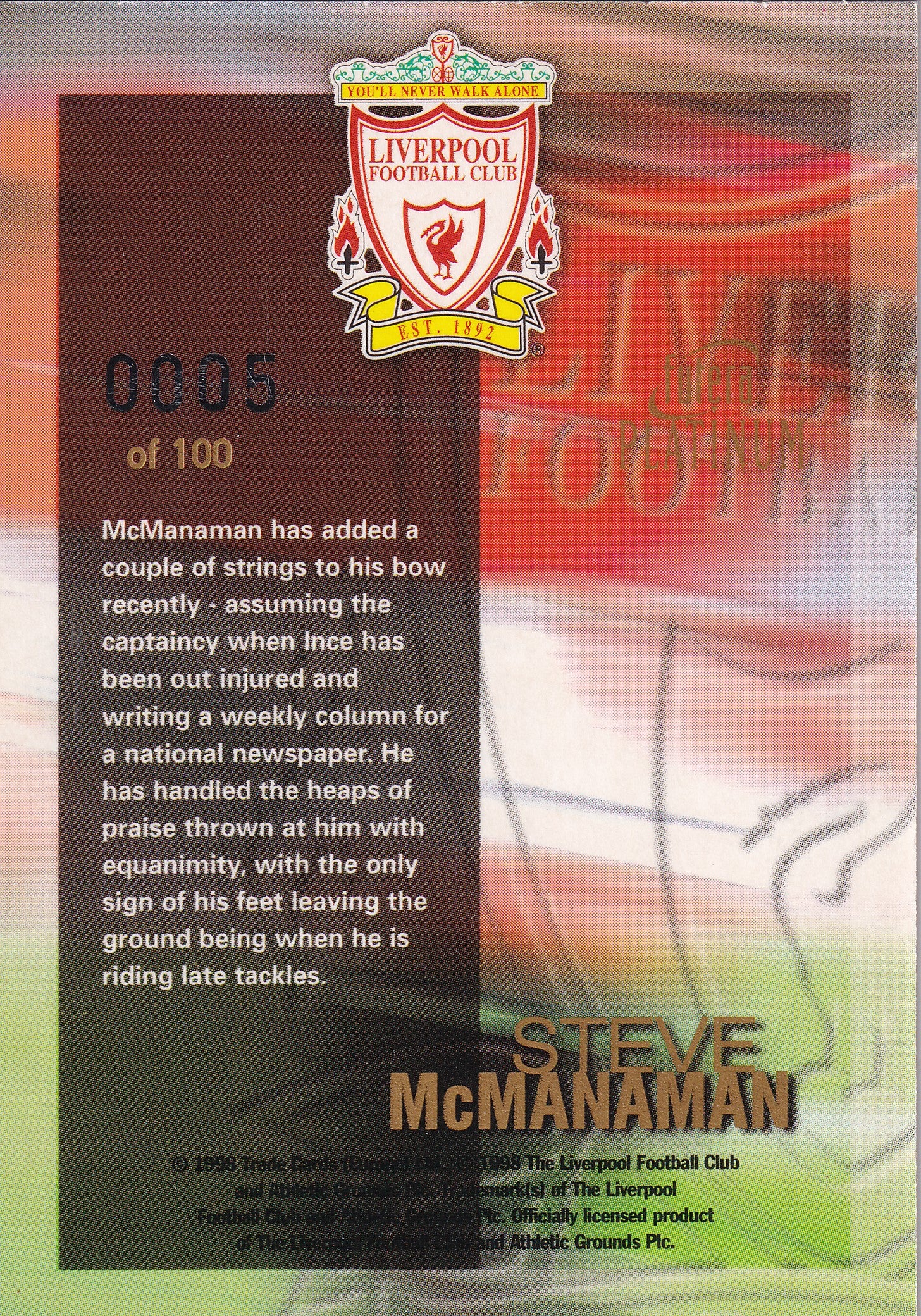 STEVE McMANAMAN - REDEMPTION CARD - REEMED CARD - CERTIFICATION #0005
