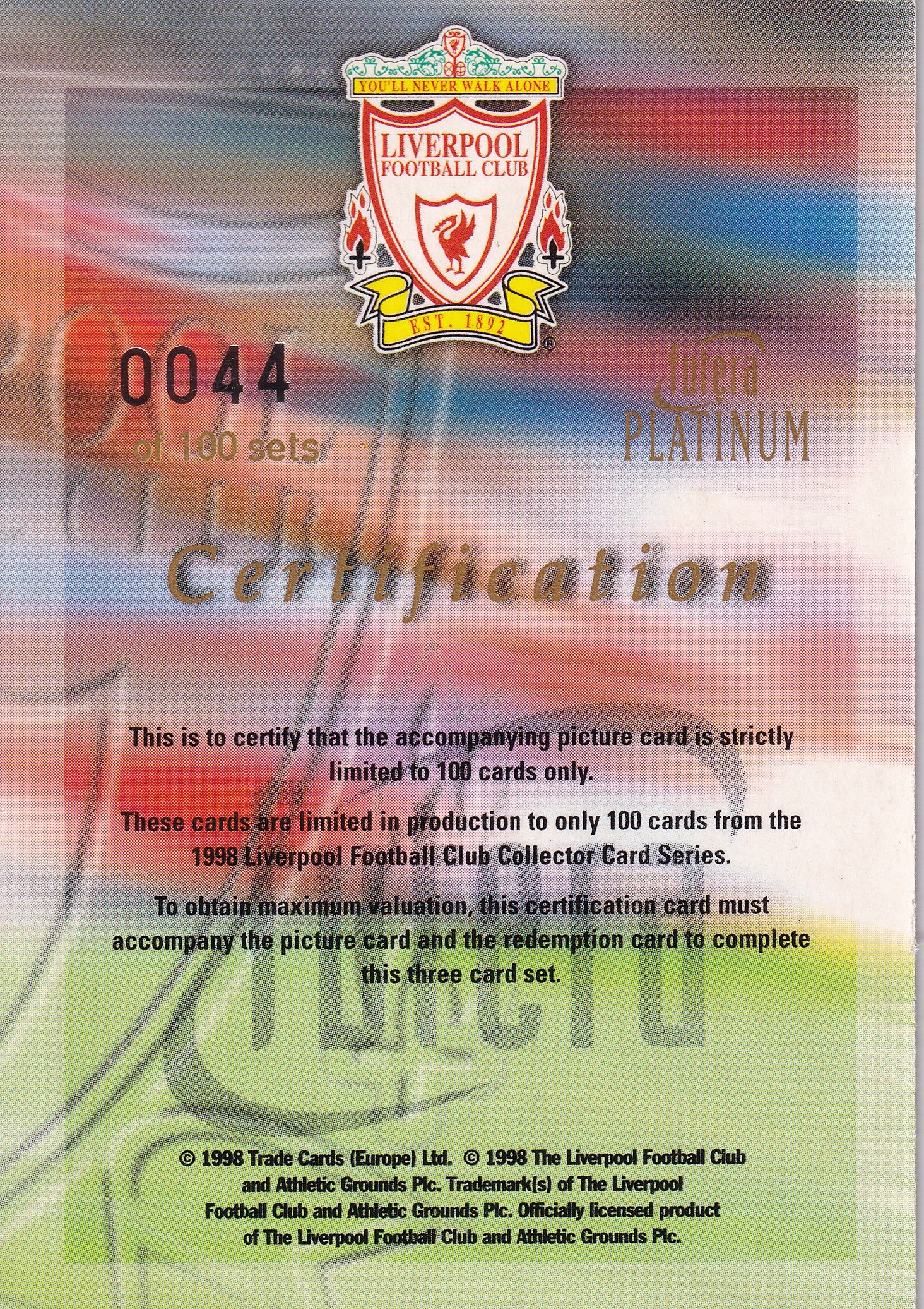 STEVE McMANAMAN - REDEMPTION CARD - REEMED CARD - CERTIFICATION #0044