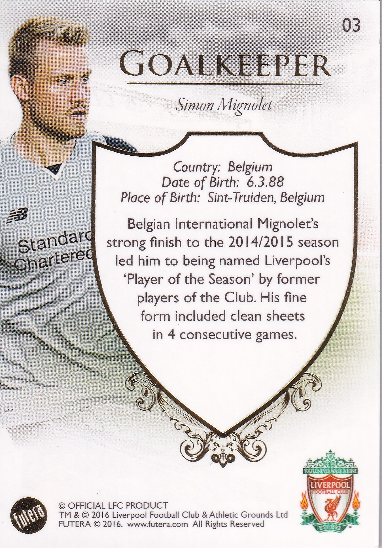 003. SIMON MIGNOLET - LIVERPOOL
