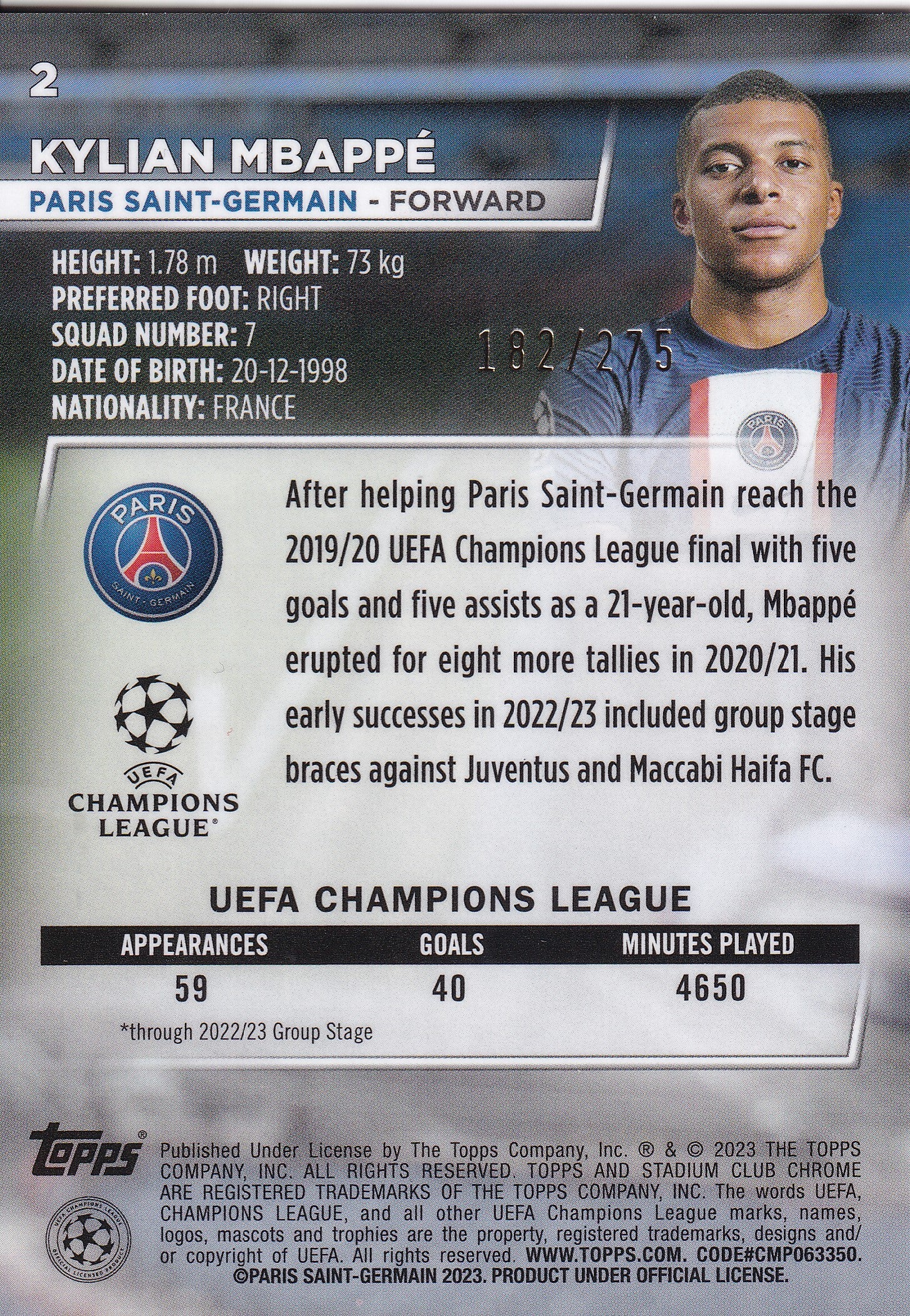 002. KYLIAN MBAPPE - PARIS SAINT-GERMAIN - AQUA PRIZM /275
