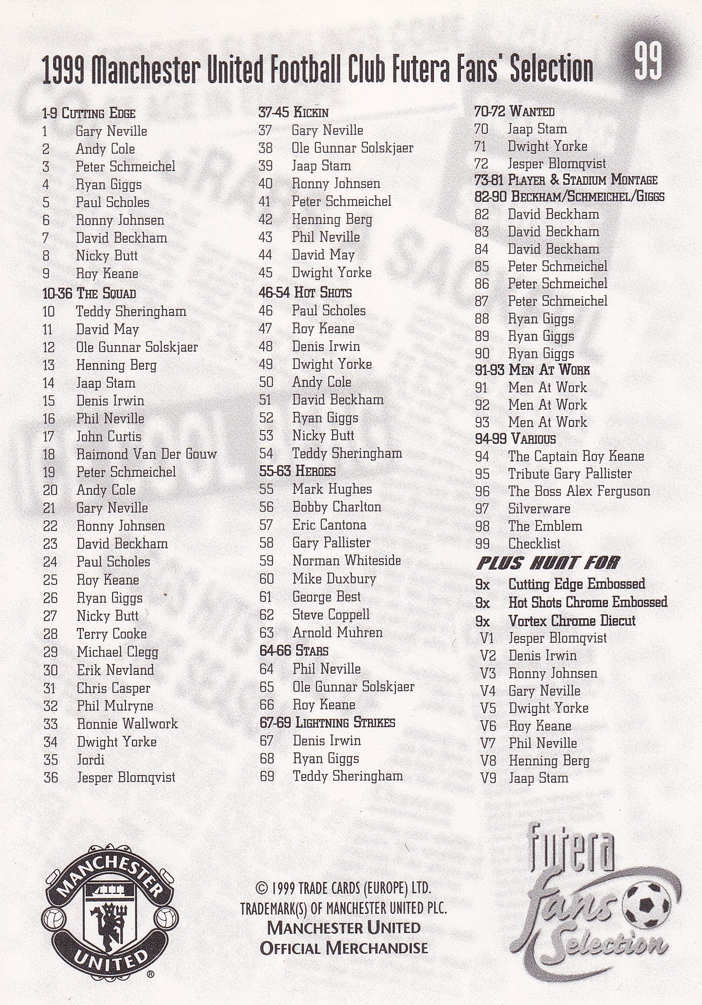 099. MANCHESTER UNITED - CHECKLIST