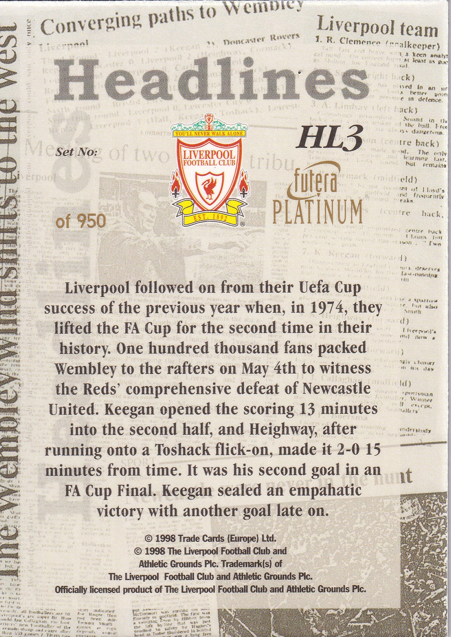 HL1. MARK LAWRENSON - LIVERPOOL - HEADLINES /950