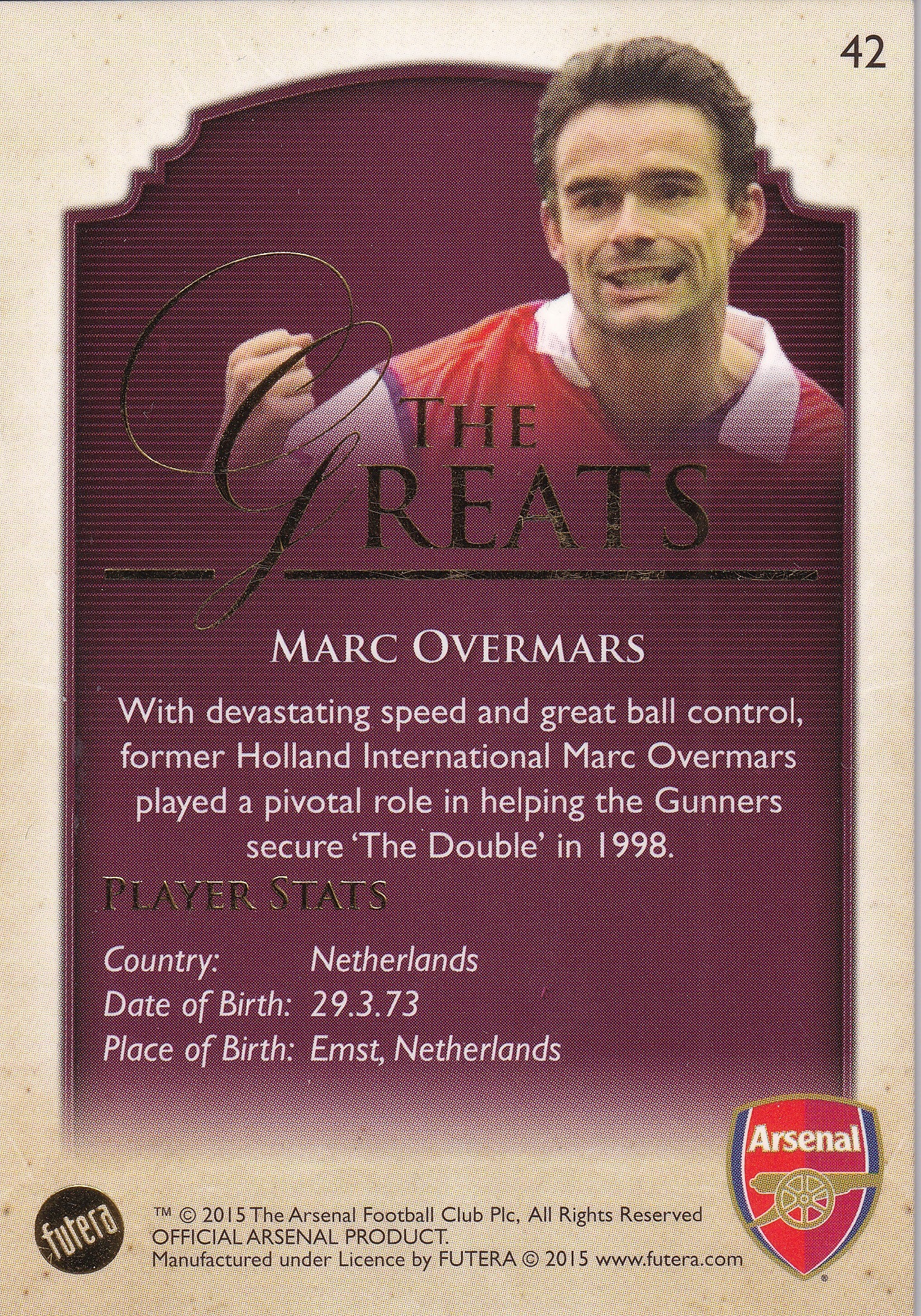 042. MARC OVERMARS - ARSENAL - THE GREATS