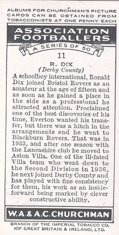 011. R. DIX - DERBY COUNTY - CHURCHMAN'S CIGARETTES