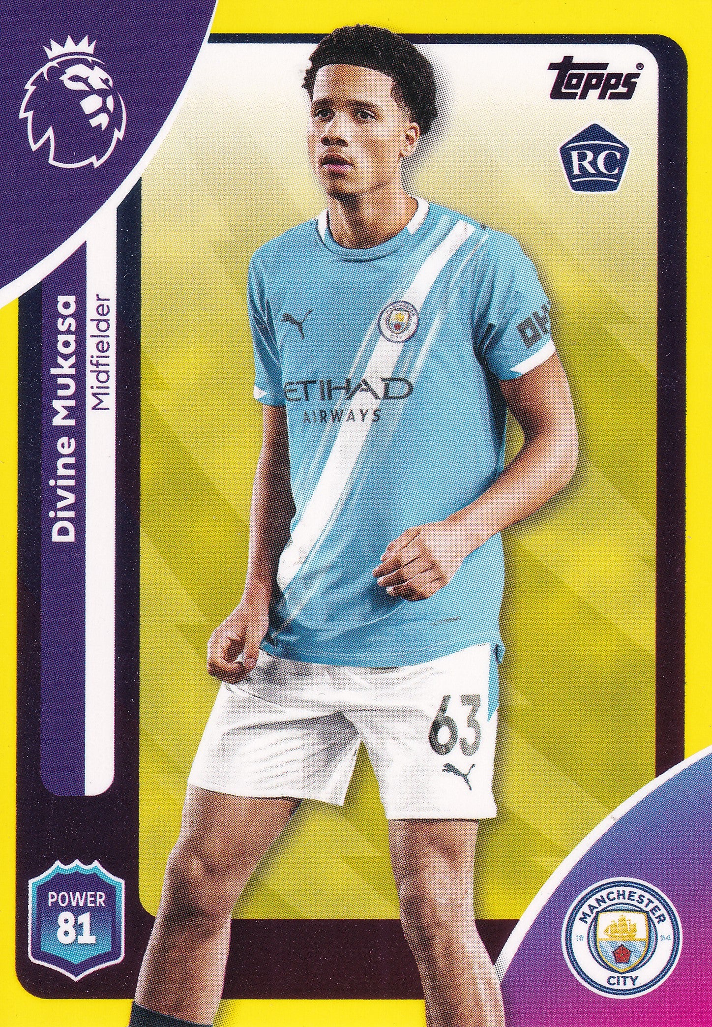 186. DIVINE MUKASA - MANCHESTER CITY - ROOKIE CARD - YELLOW PARALLELL