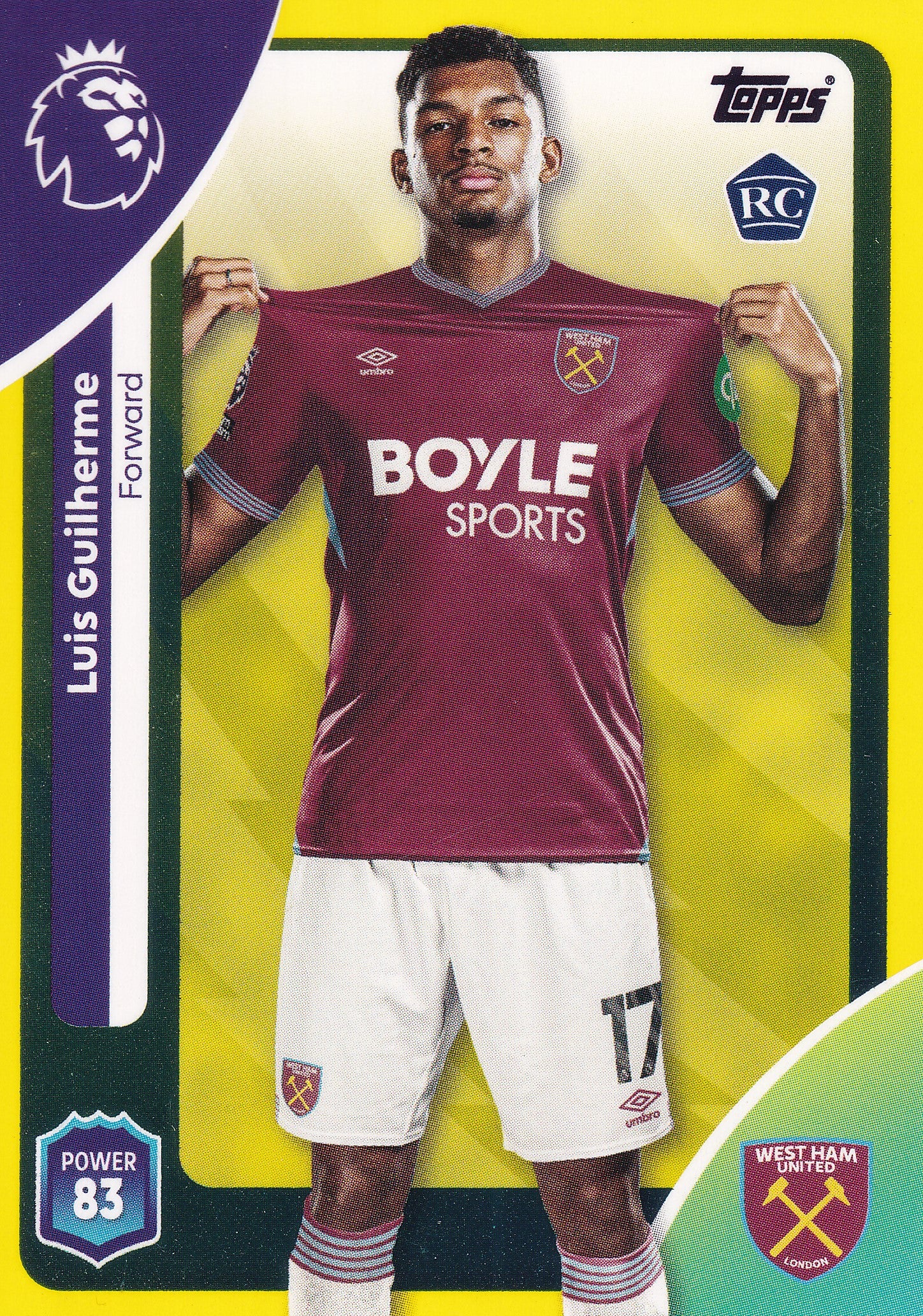 285. LUIS GUILHERME - WEST HAM UNITED - ROOKIE CARD - YELLOW PARALLELL