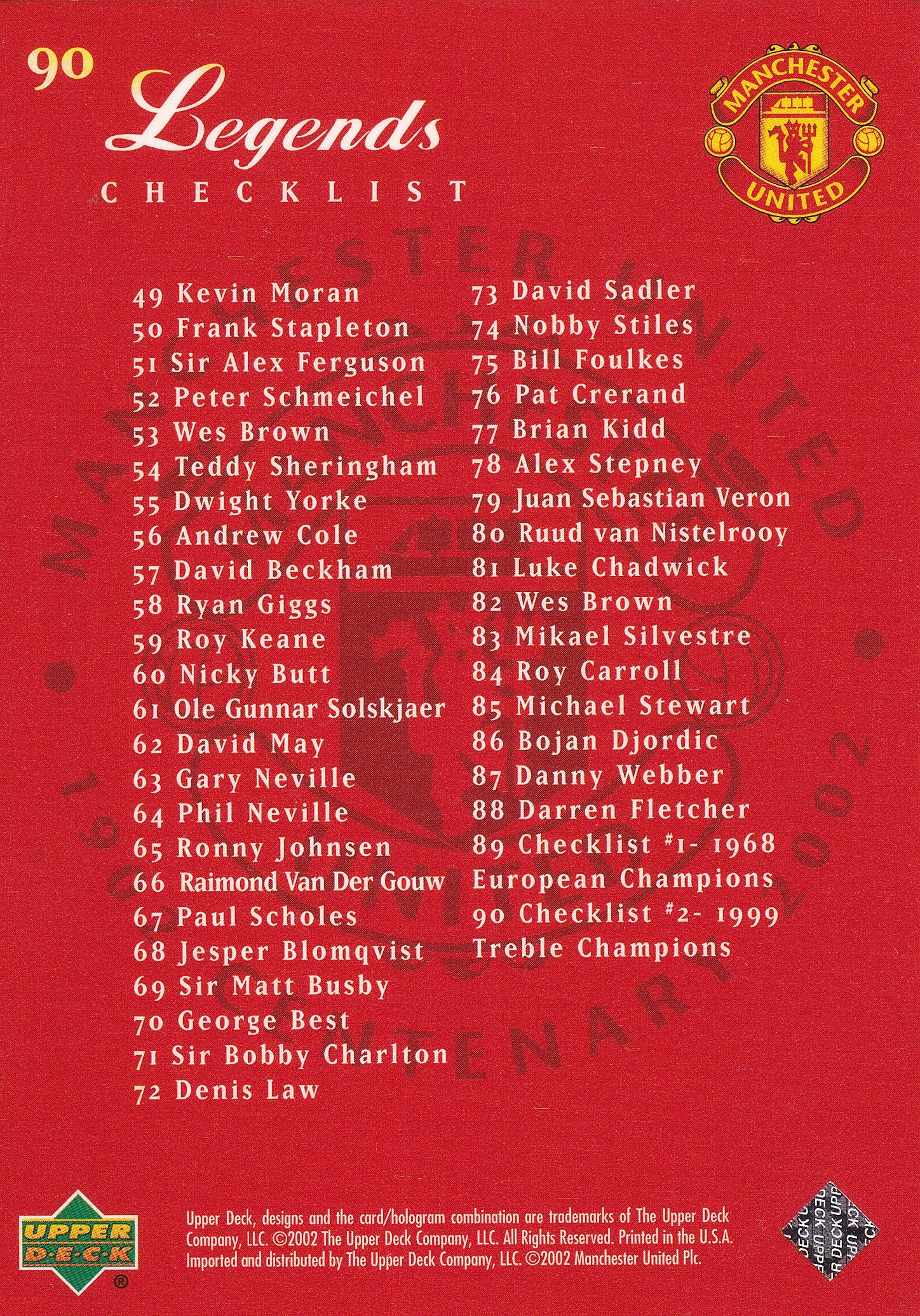 090. MANCHESTER UNITED - LEGENDS - CHECKLIST 2