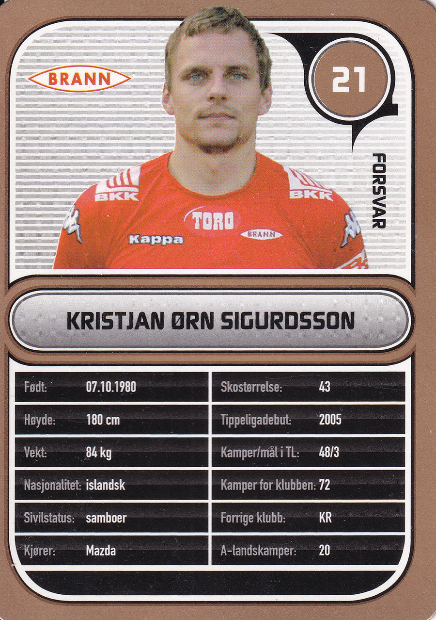 BRANN 021. KRISTJAN ØRN SIGURDSSON - GULLKORT