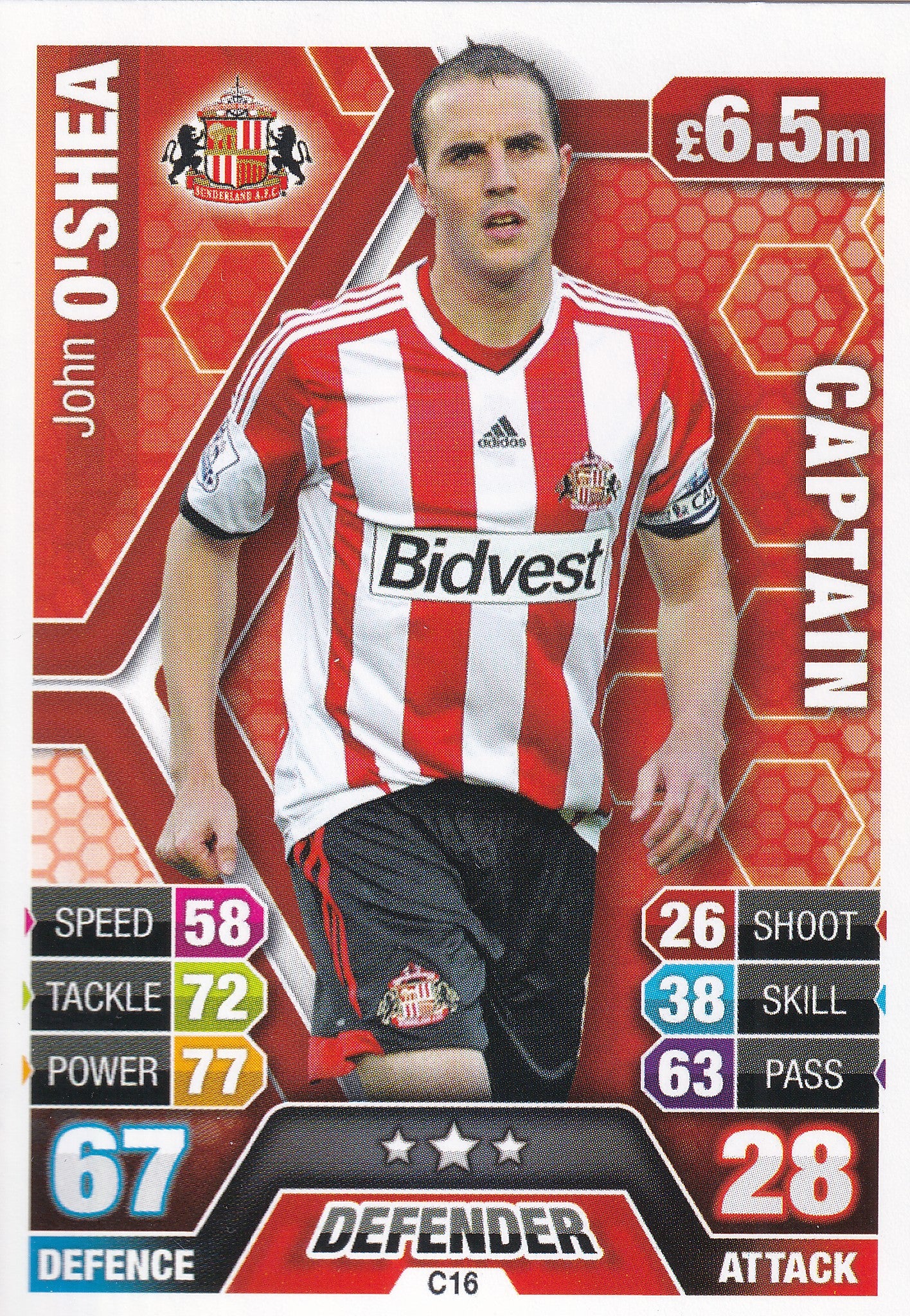 C-16. JOHN O'SHEA - SUNDERLAND - CAPTAIN