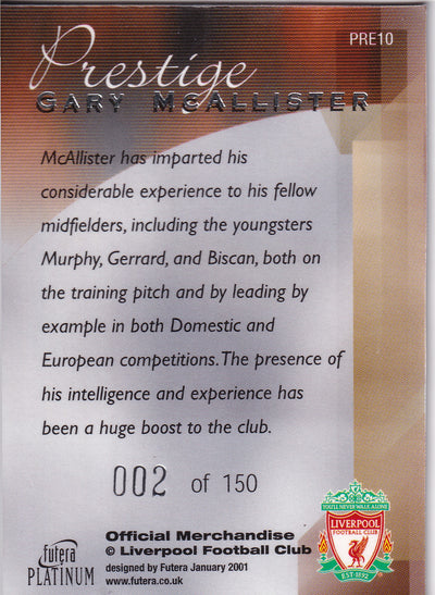 PR-10. GARY MCALLISTER - LIVERPOOL - PRESTIGE 002/150