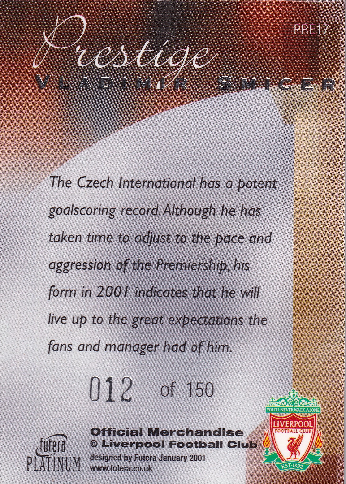 PR-17. VLADIMIR SMICER - LIVERPOOL - PRESTIGE 012/150