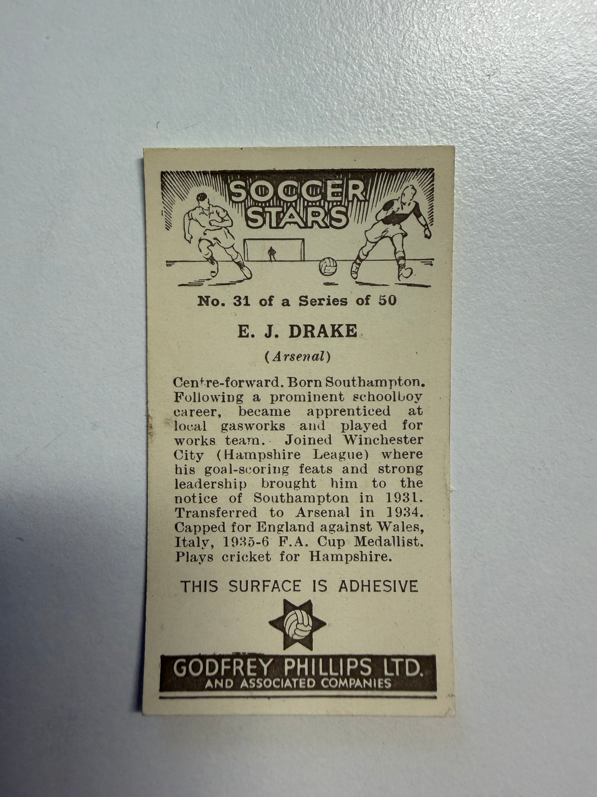 1936 - E. J. DRAKE - ARSENAL - VINTAGEKORT