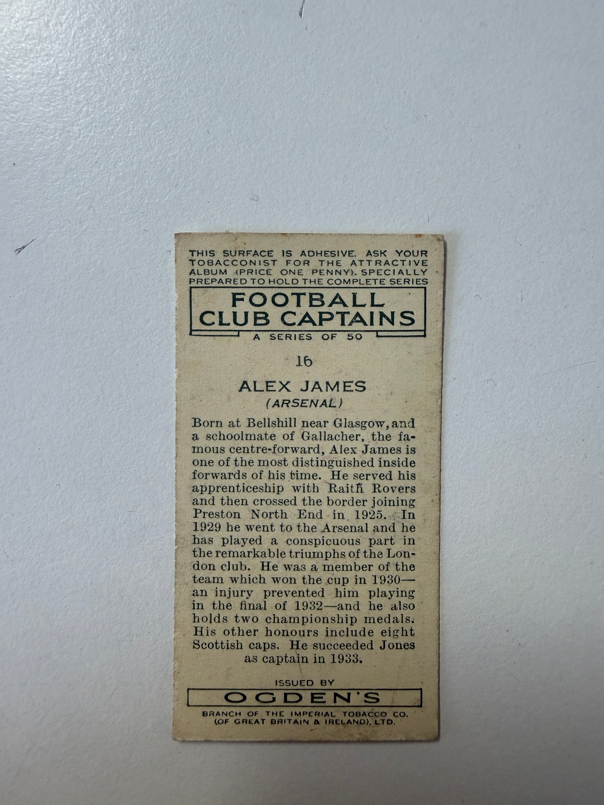 1936 - ALEX JAMES - ARSENAL - VINTAGEKORT