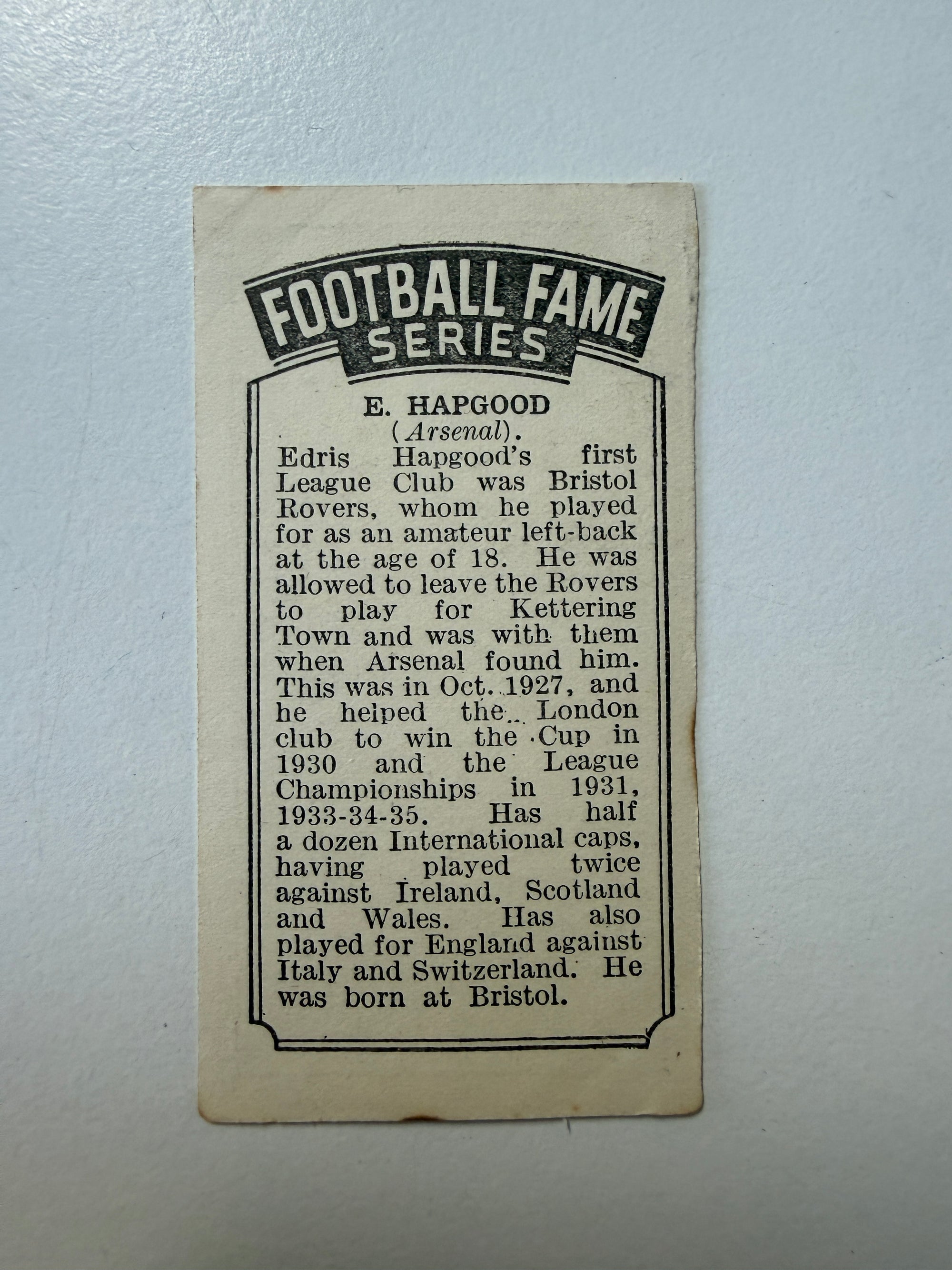1936 - E. HAPGOOD - ARSENAL - VINTAGEKORT