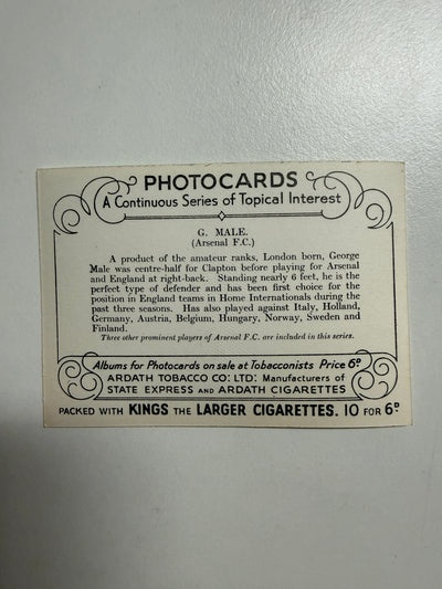 1939 - G. MALE - ARSENAL - VINTAGEKORT