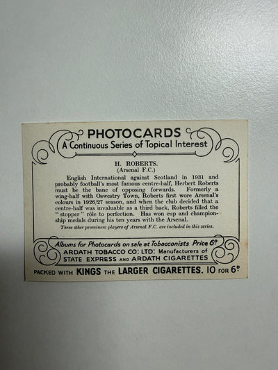1939 - H. ROBERTS - ARSENAL - VINTAGEKORT