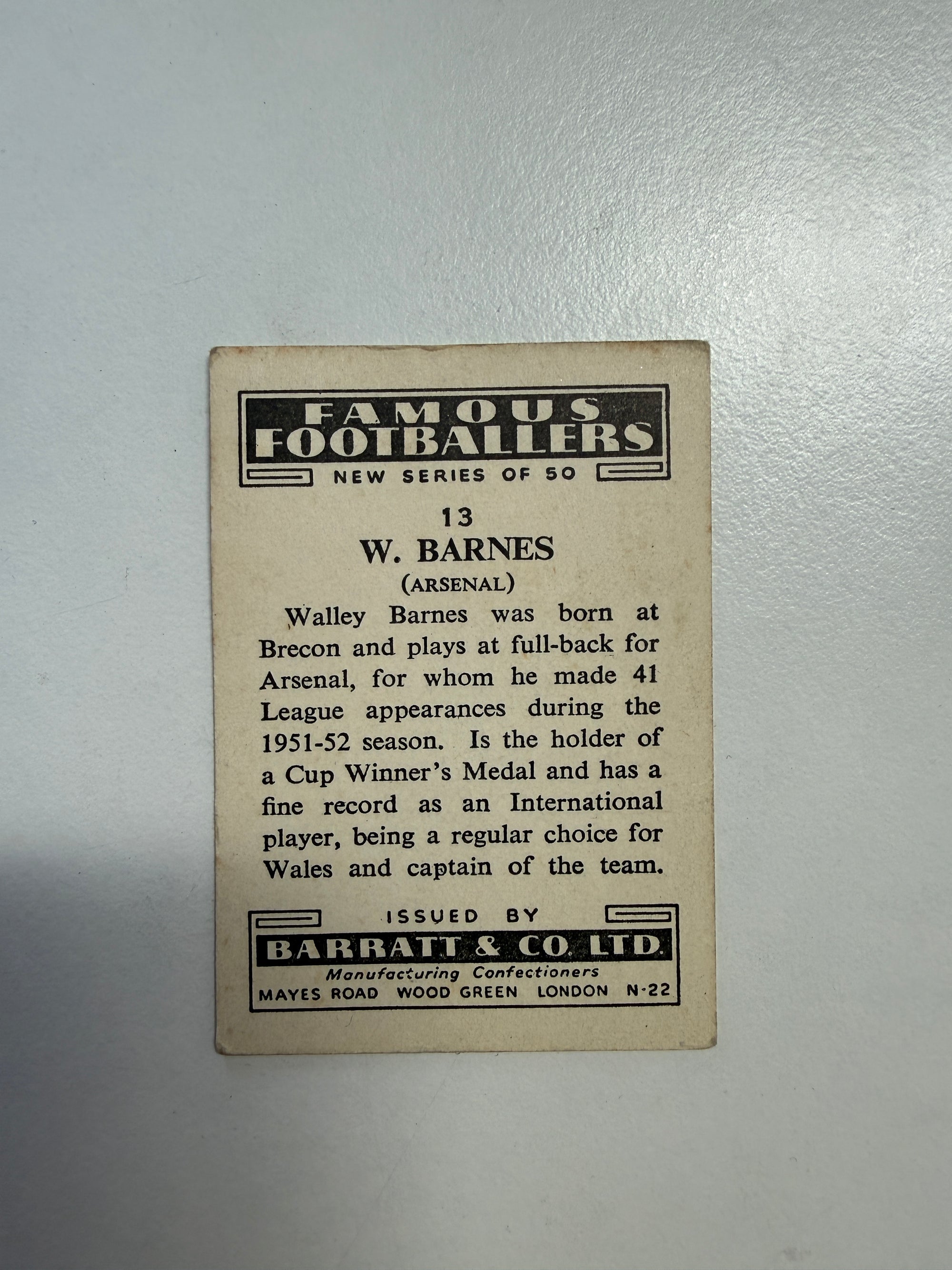 1952 - W. BARNES - ARSENAL - VINTAGEKORT