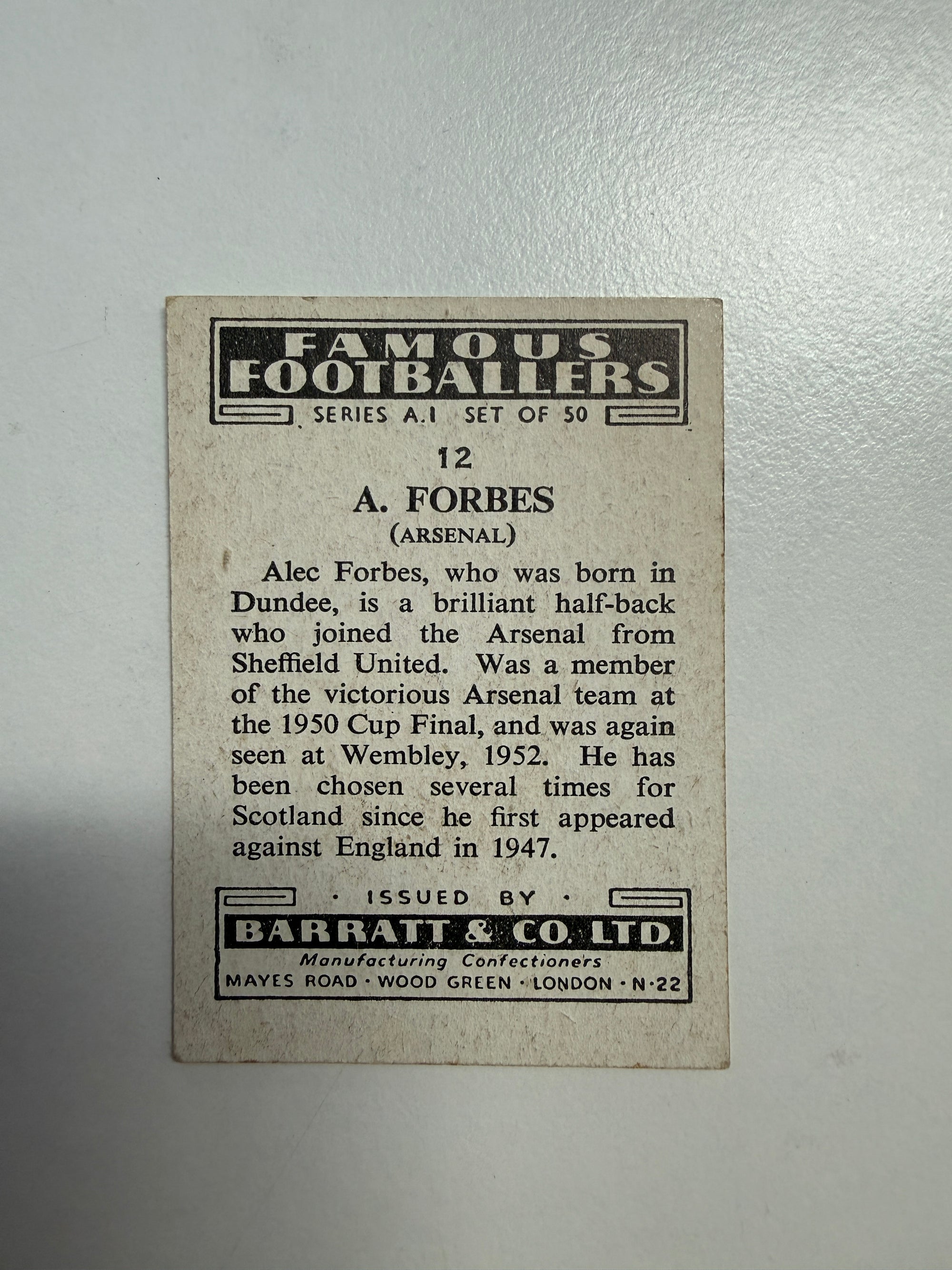 1953 - A. FORBES - ARSENAL - VINTAGEKORT