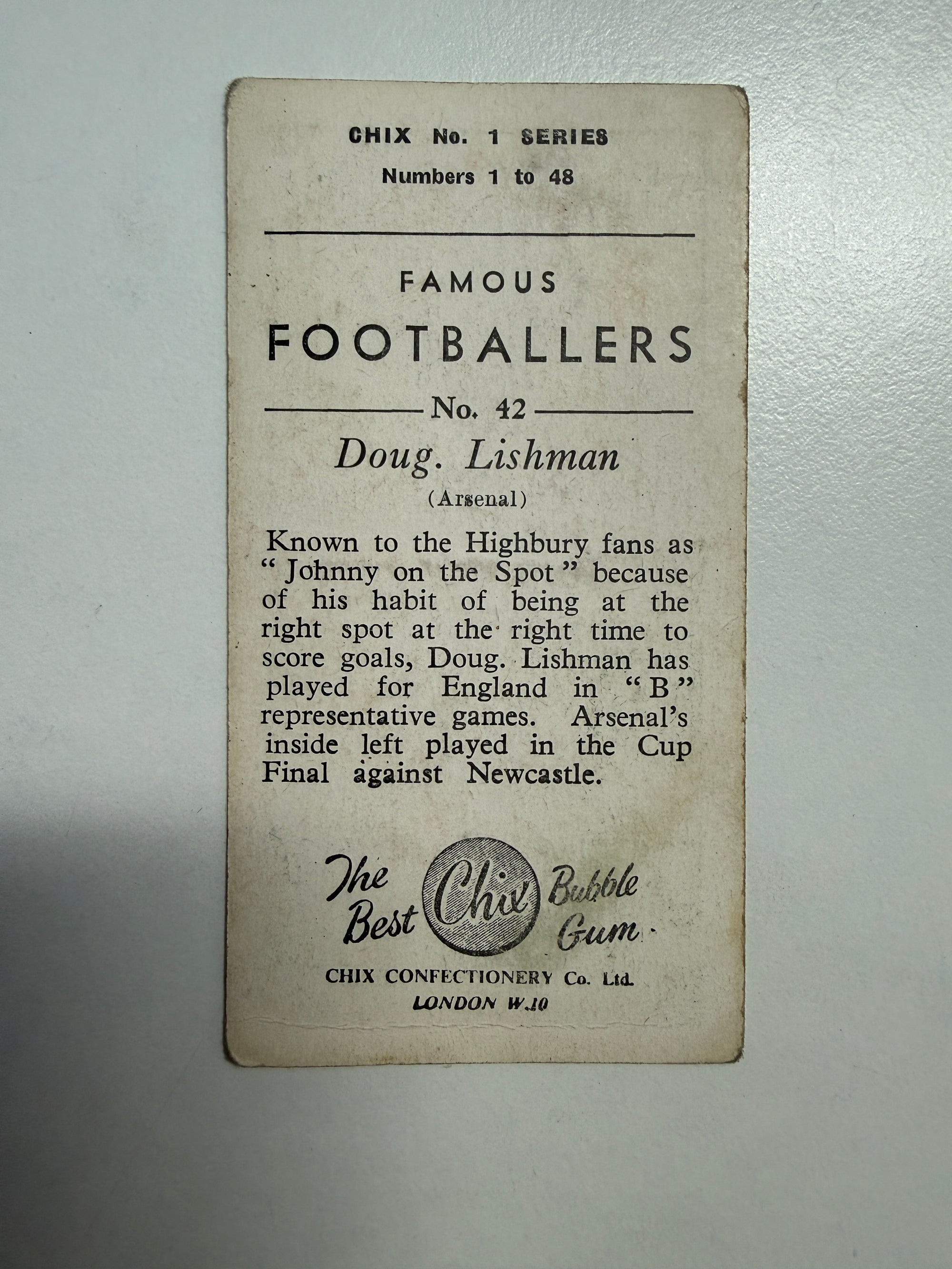 1953 - DOUG. LISHMAN - ARSENAL - VINTAGEKORT