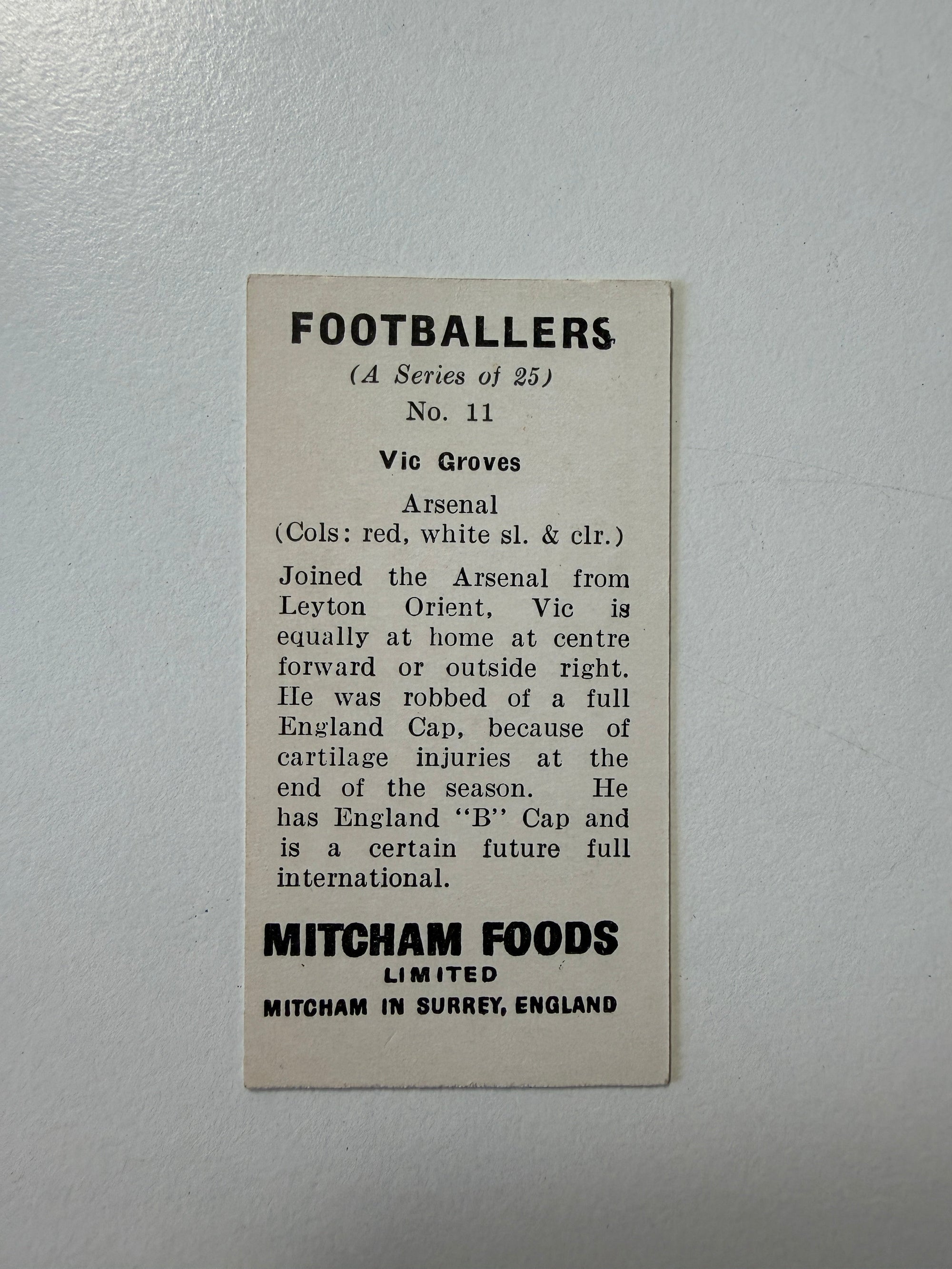 1956 - VIC GROVES - ARSENAL - VINTAGEKORT