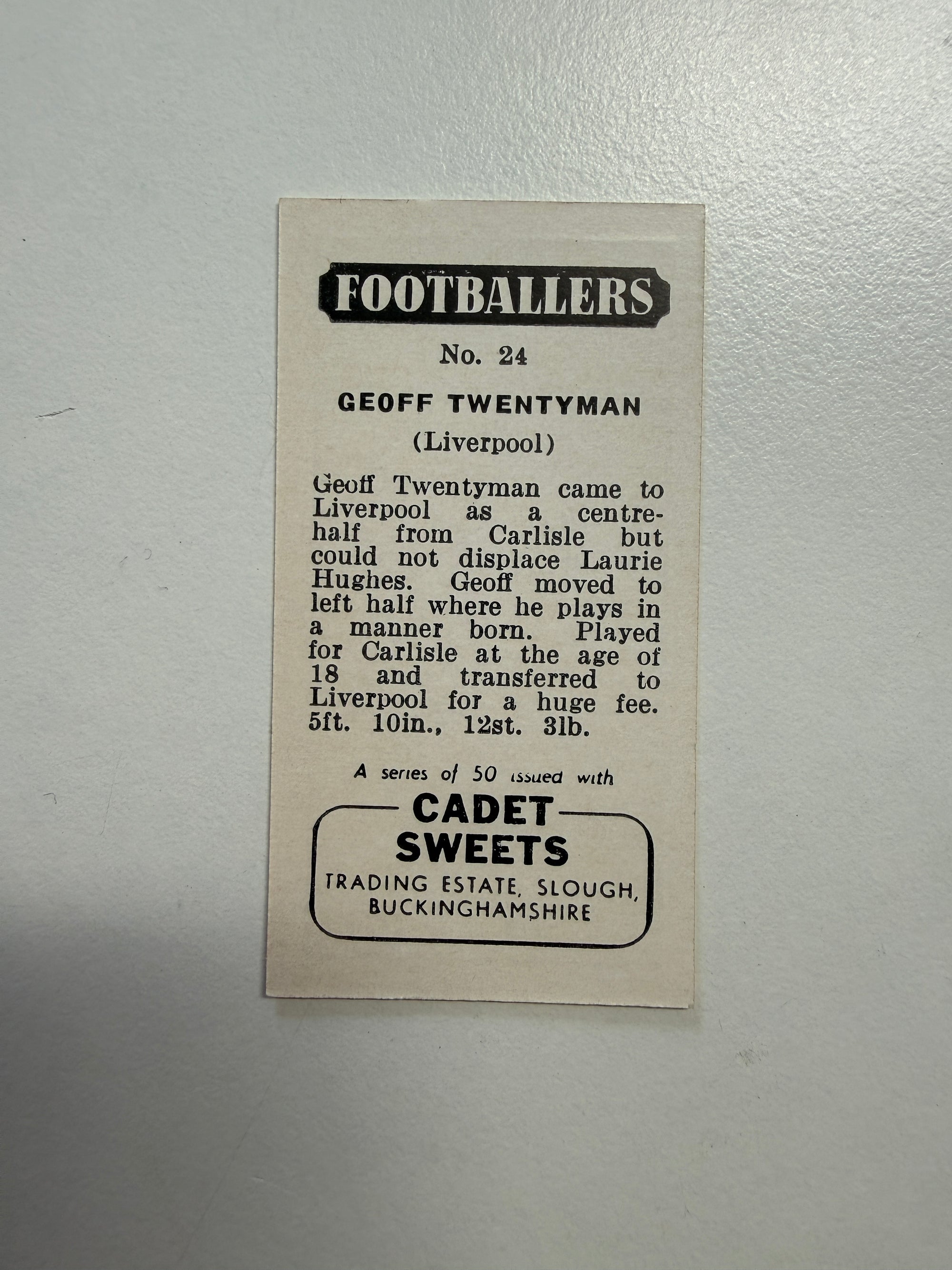 1956 - GEOFF TWENTYMAN - LIVERPOOL - VINTAGEKORT