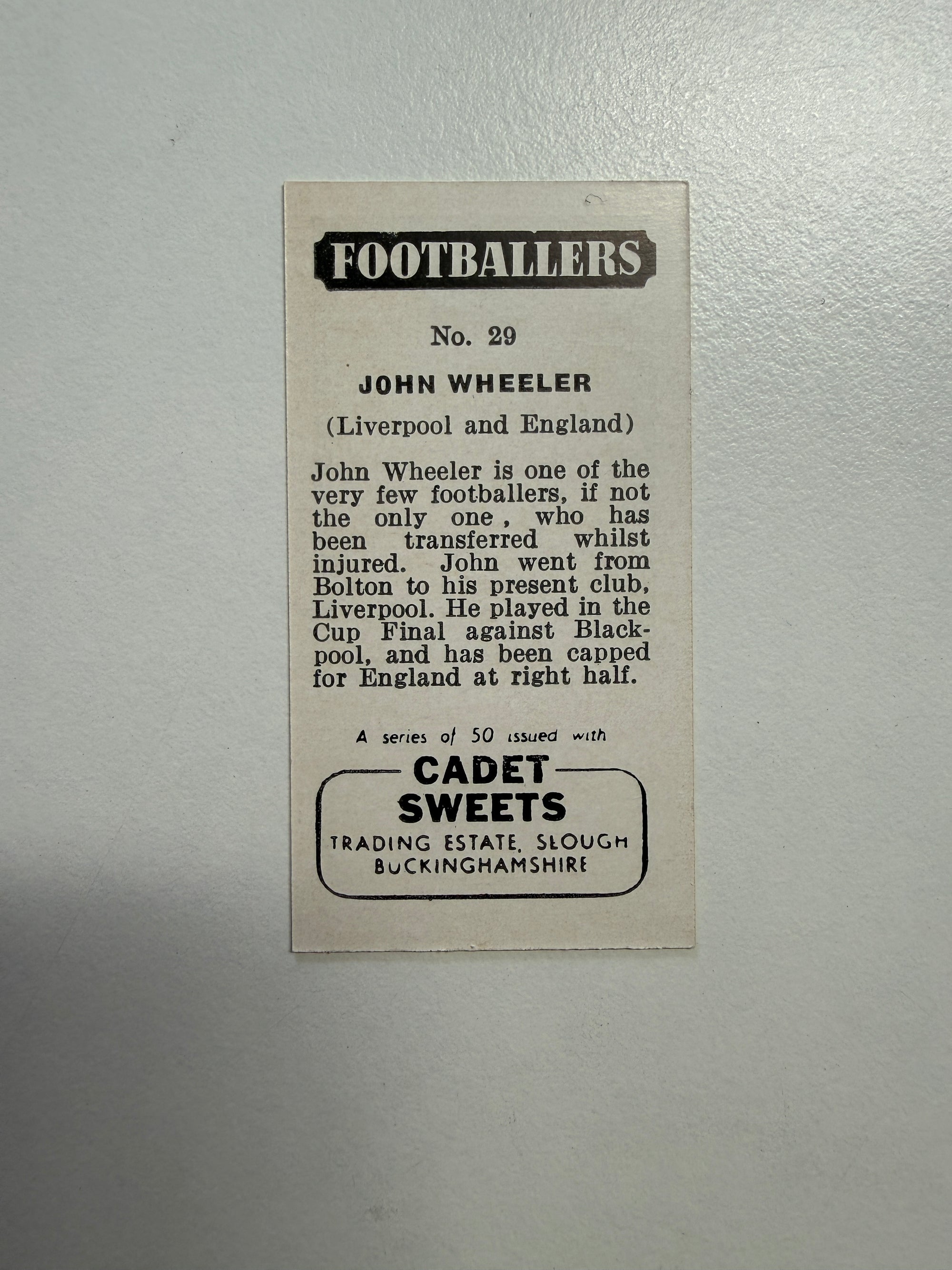 1956 - JOHN WHEELER - LIVERPOOL - VINTAGEKORT