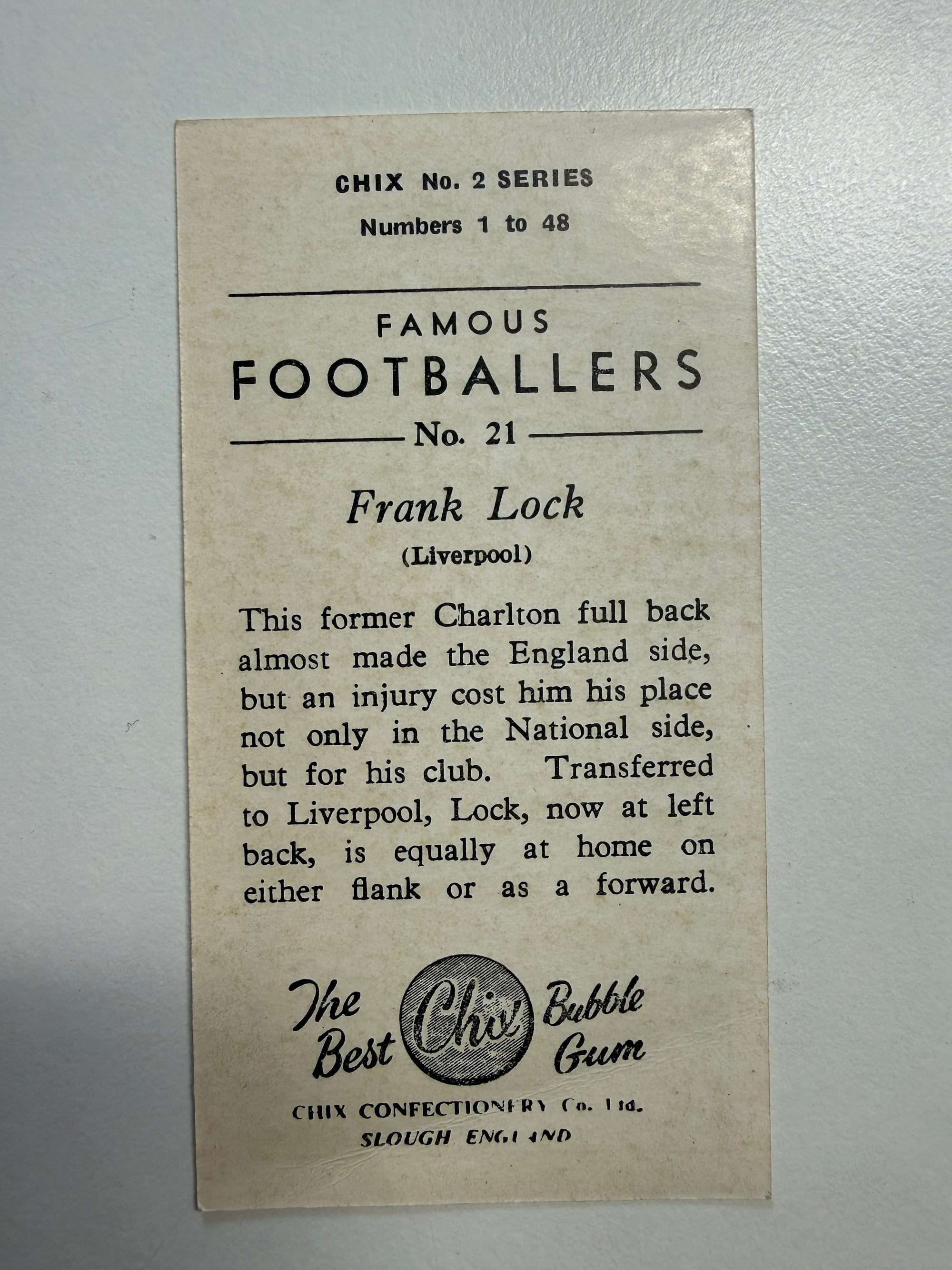 1956 - FRANK LOCK - LIVERPOOL - VINTAGEKORT