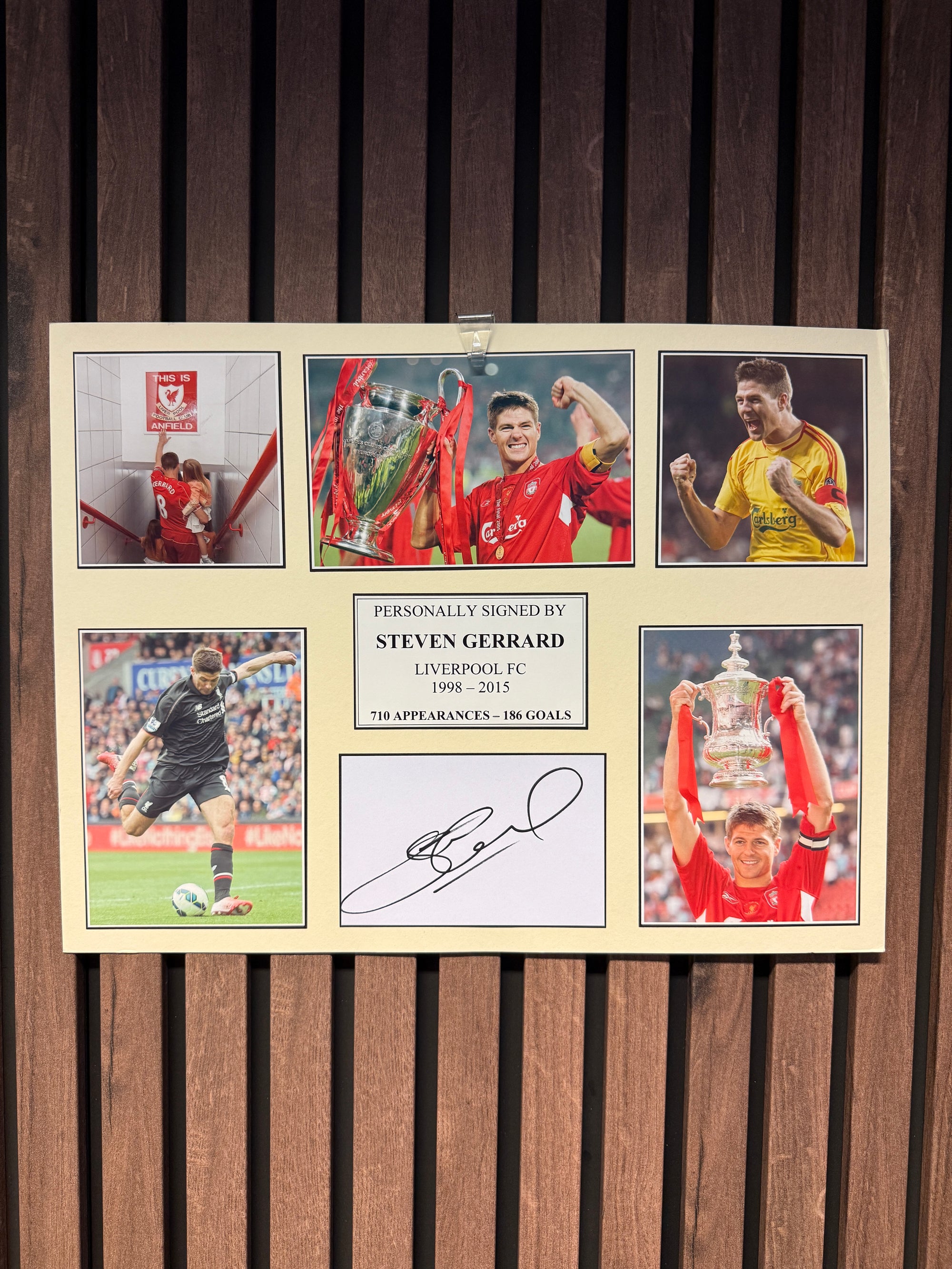 STEVEN GERRARD - SIGNERT BILDE "MONTAGE" MED EKTEHETSBEVIS/COA