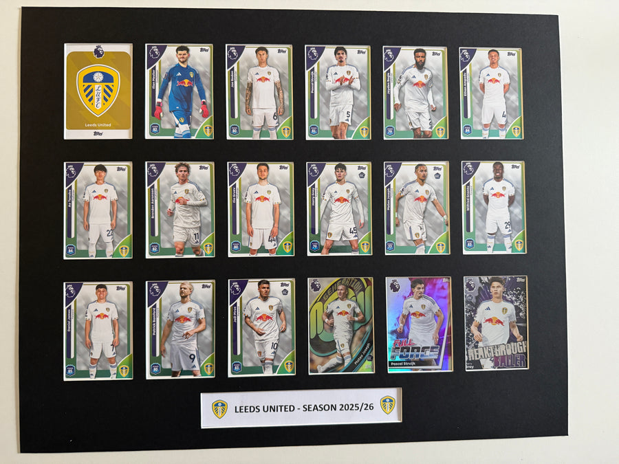 LEEDS UNITED FOTBALLKORT MONTAGE - PREMIER LEAGUE 2025/26 - FERDIG INNRAMMET