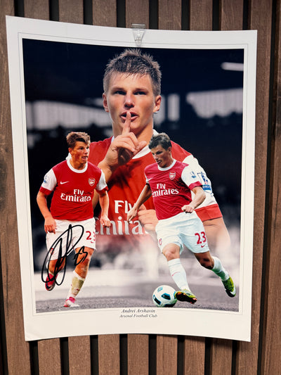 ARSENAL - ANDREY ARSHAVIN - SIGNERT FOTOMONTASJE MED EKTEHETSBEVIS/COA