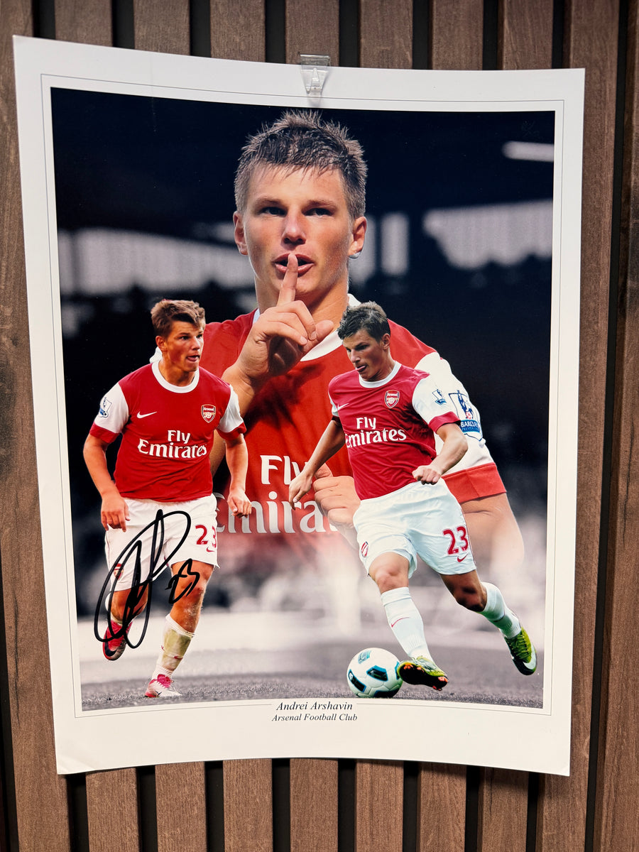 ARSENAL - ANDREY ARSHAVIN - SIGNERT FOTOMONTASJE MED EKTEHETSBEVIS/COA