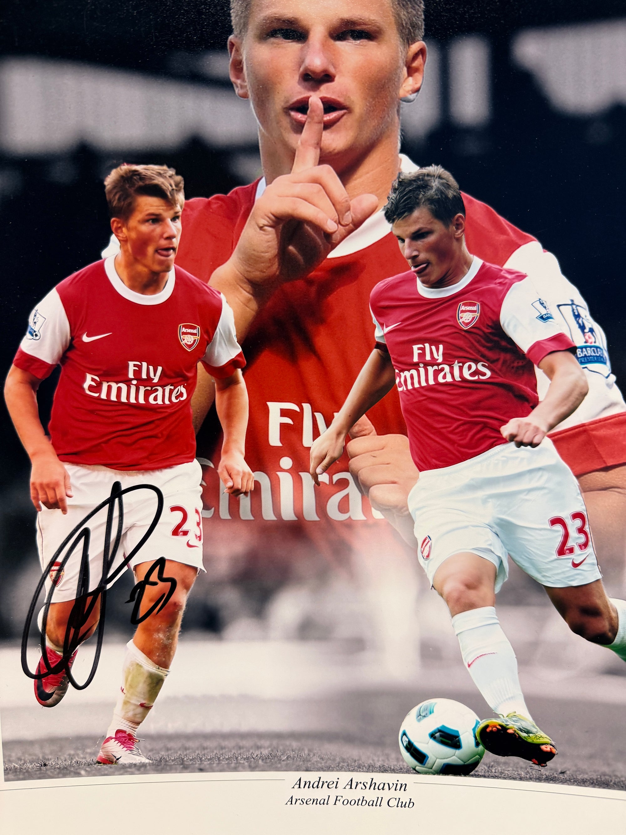 ARSENAL - ANDREY ARSHAVIN - SIGNERT FOTOMONTASJE MED EKTEHETSBEVIS/COA