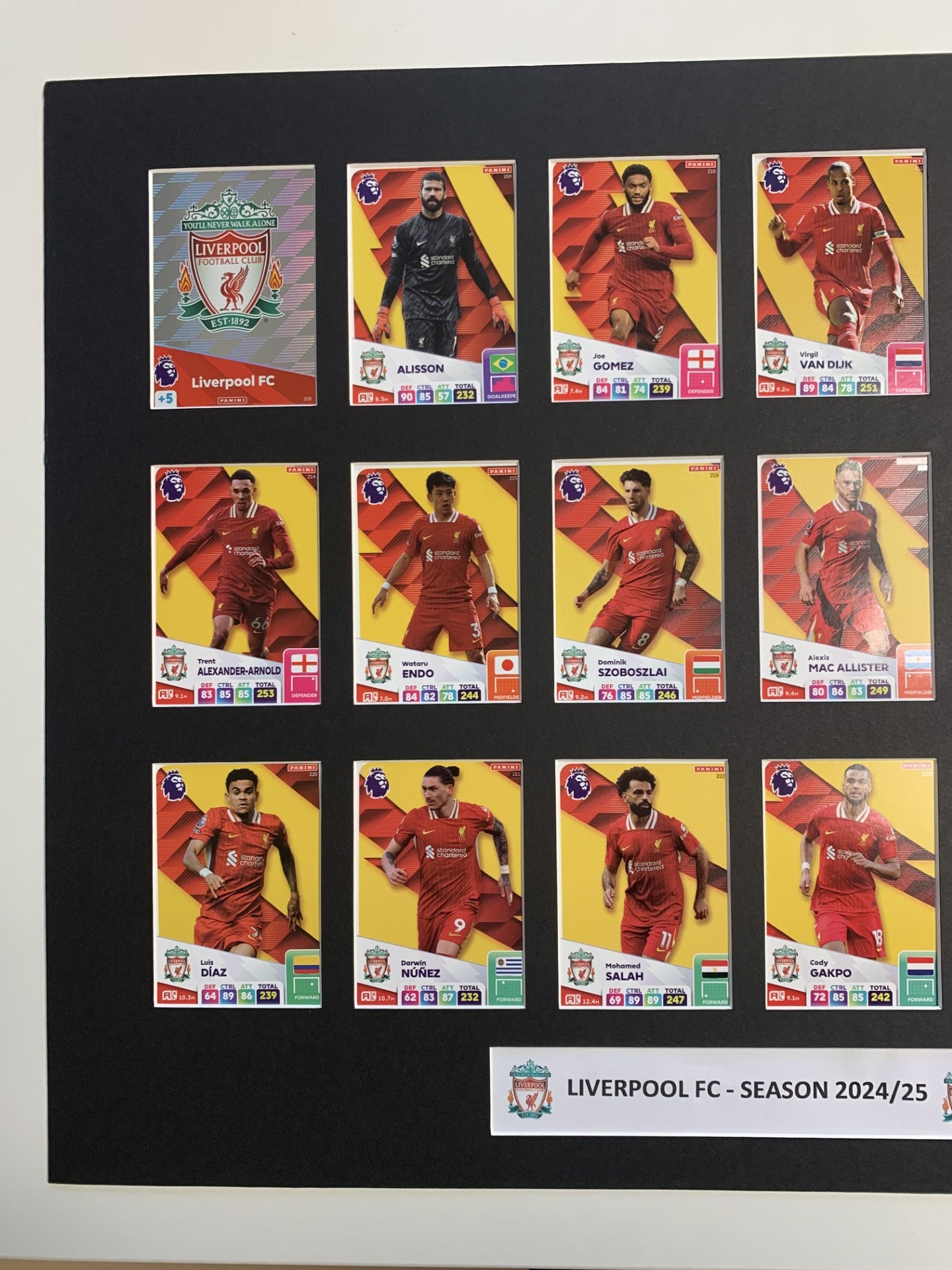 LIVERPOOL -  FOTBALLKORT MONTASJE - PREMIER LEAGUE 2024/25 - FERDIG INNRAMMET