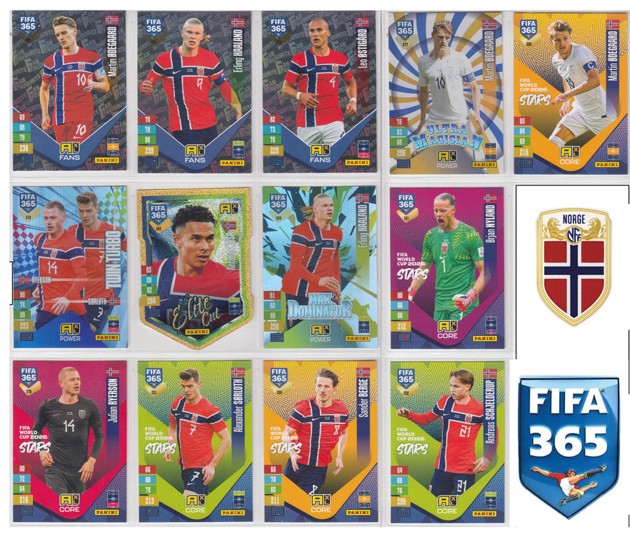 000. NORGE - LAGSETT MED 13 KORT FRA PANINI ADRENALYN XL FIFA 365 - 2027