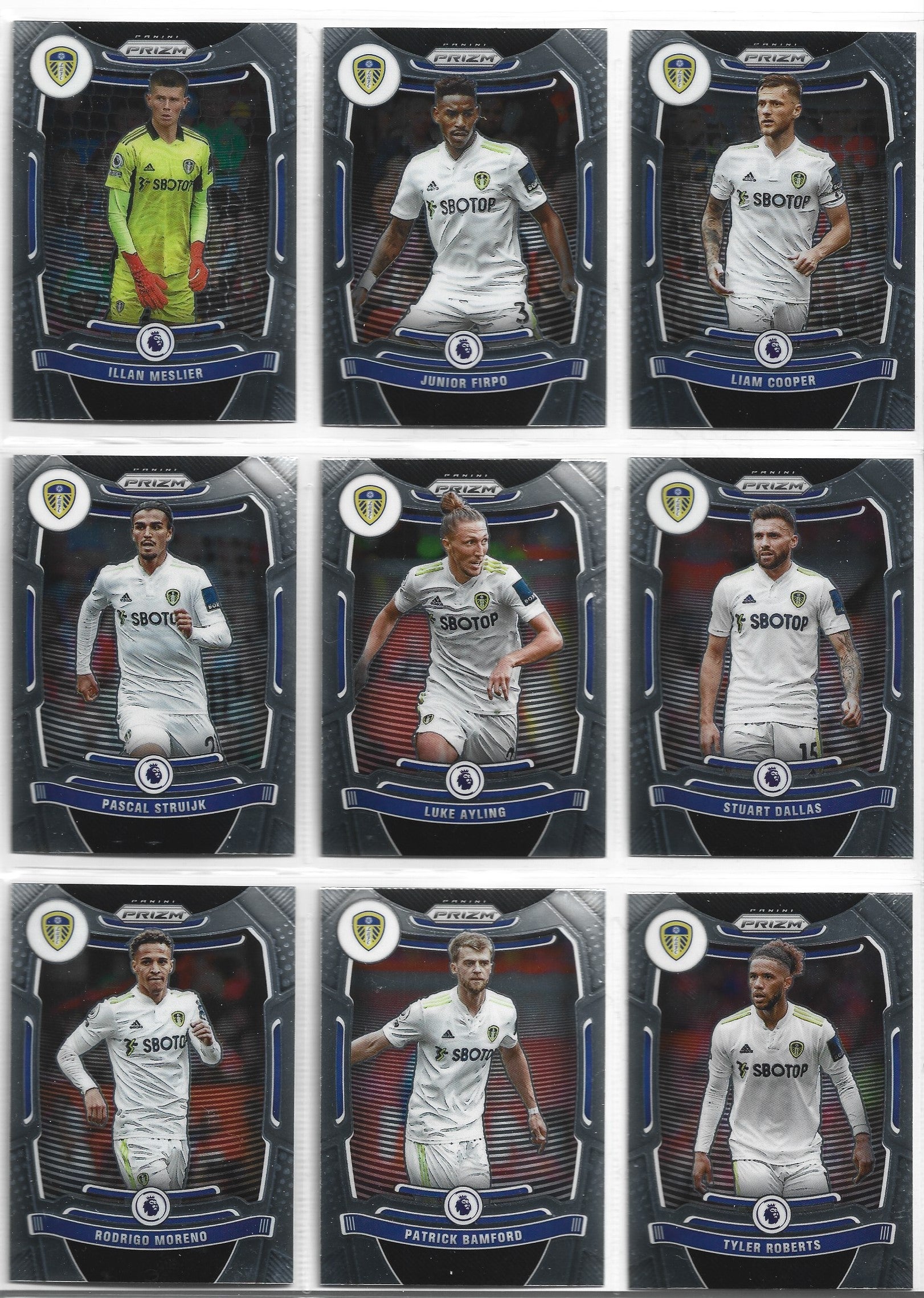 LEEDS UNITED - PANINI PRIZM PREMIER LEAGUE 2021/22 - KOMPLETT SETT