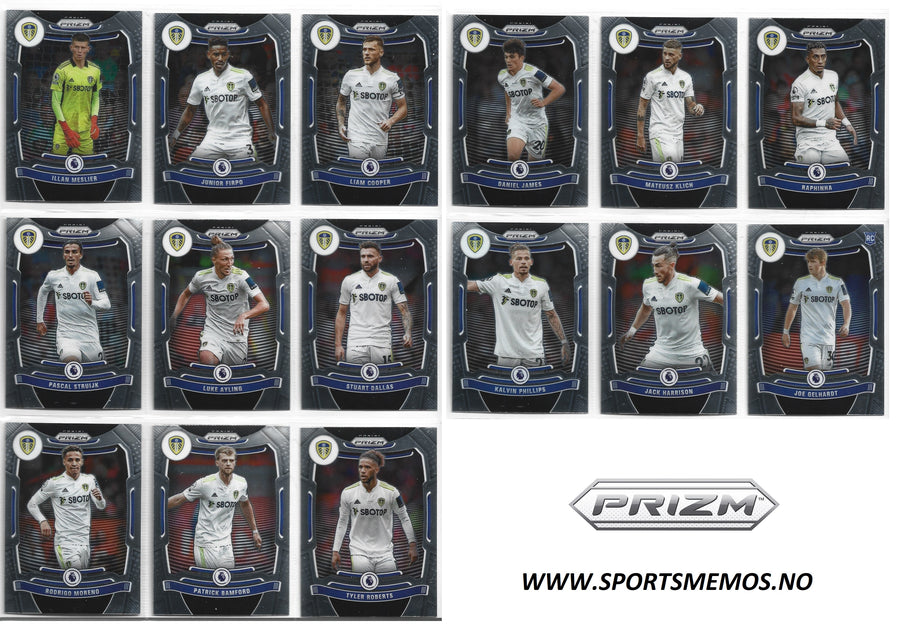 LEEDS UNITED - PANINI PRIZM PREMIER LEAGUE 2021/22 - KOMPLETT SETT