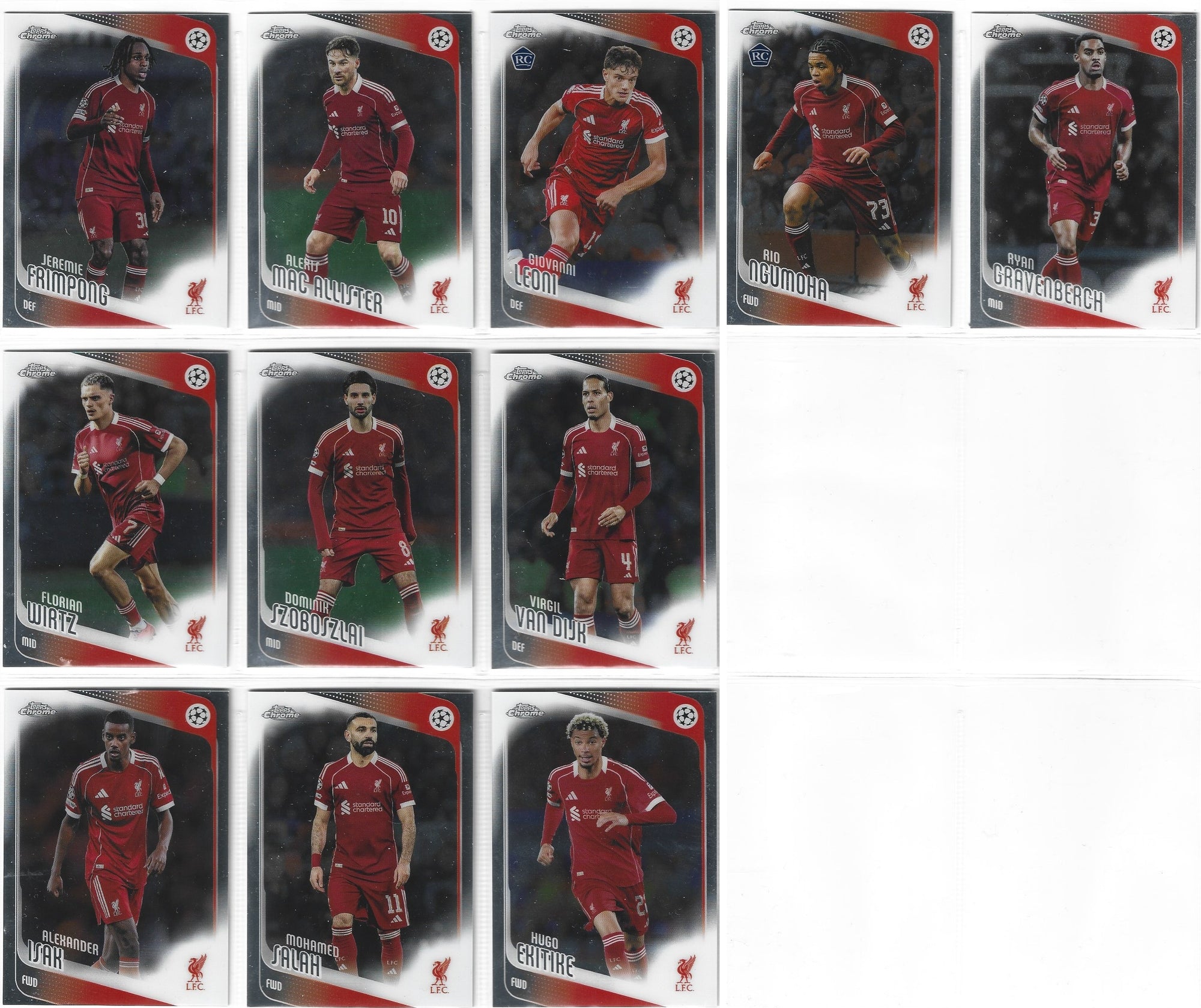 000. LIVERPOOL FC - TOPPS UCC CHROME 2025/26 - KOMPLETT LAGSETT