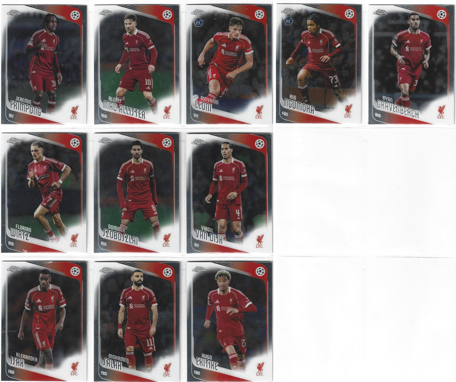 000. LIVERPOOL FC - TOPPS UCC CHROME 2025/26 - KOMPLETT LAGSETT
